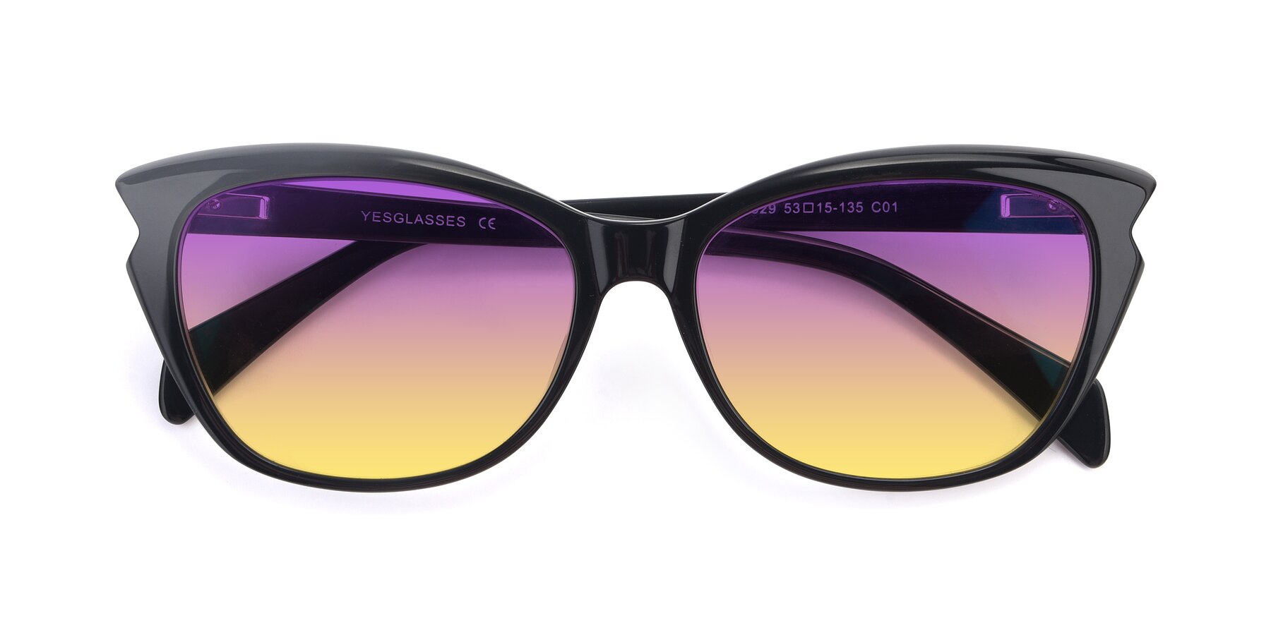 Folded Front of 17629 in Black with Purple / Yellow Gradient Lenses