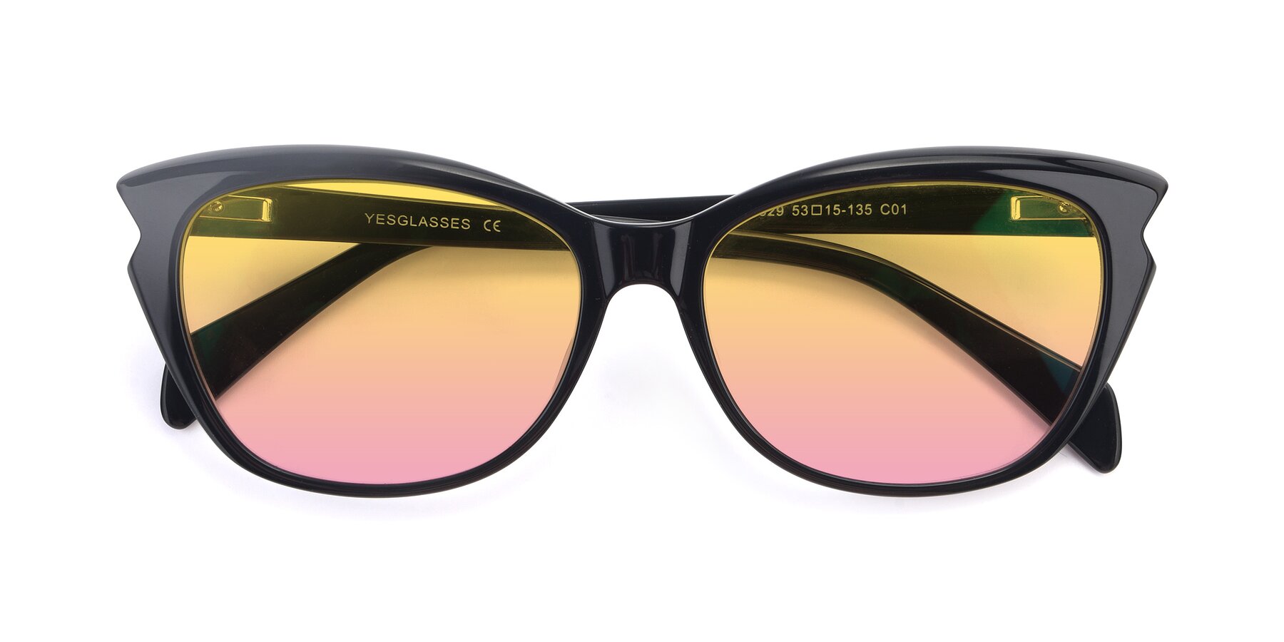 Folded Front of 17629 in Black with Yellow / Pink Gradient Lenses
