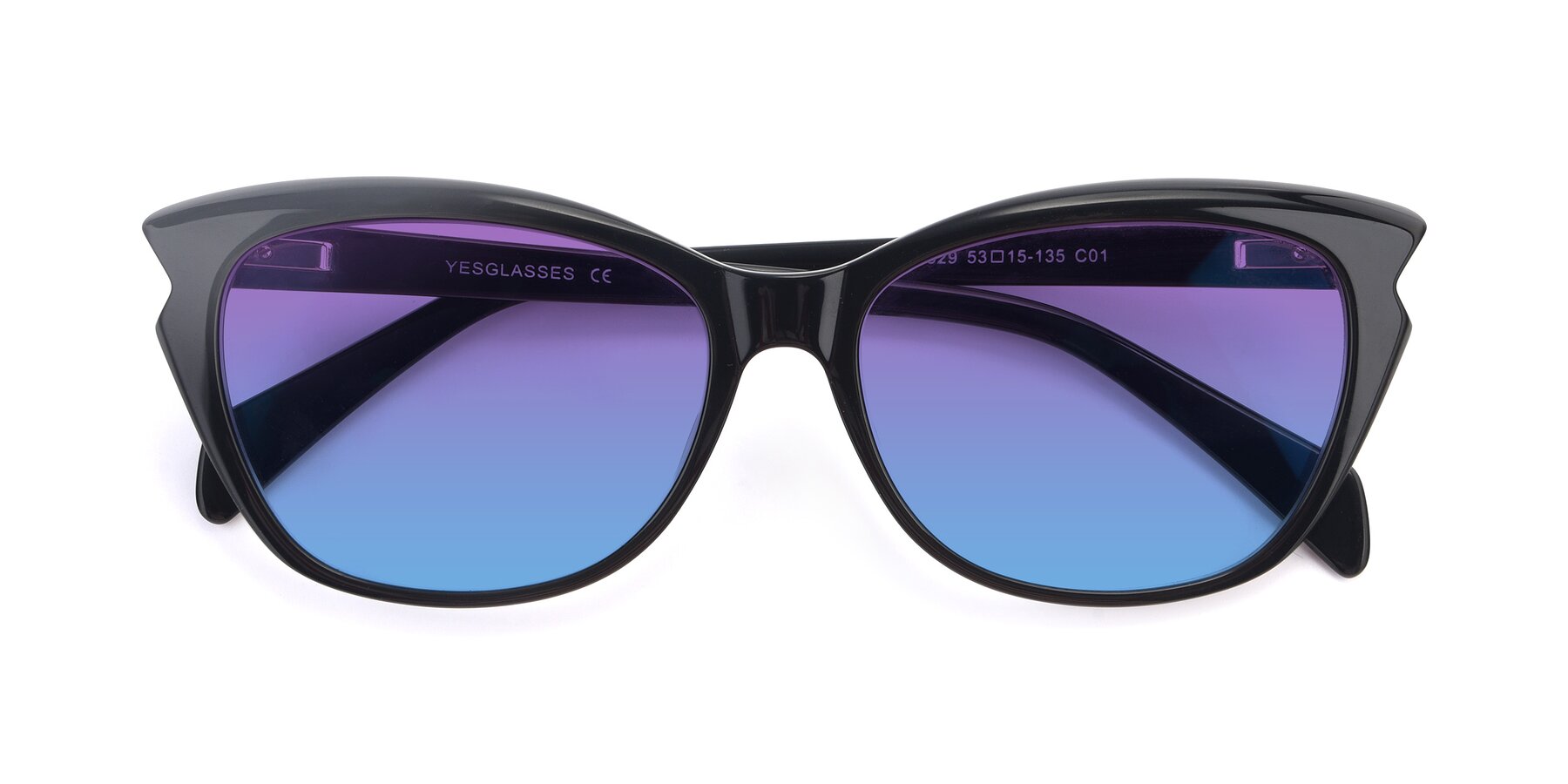 Folded Front of 17629 in Black with Purple / Blue Gradient Lenses