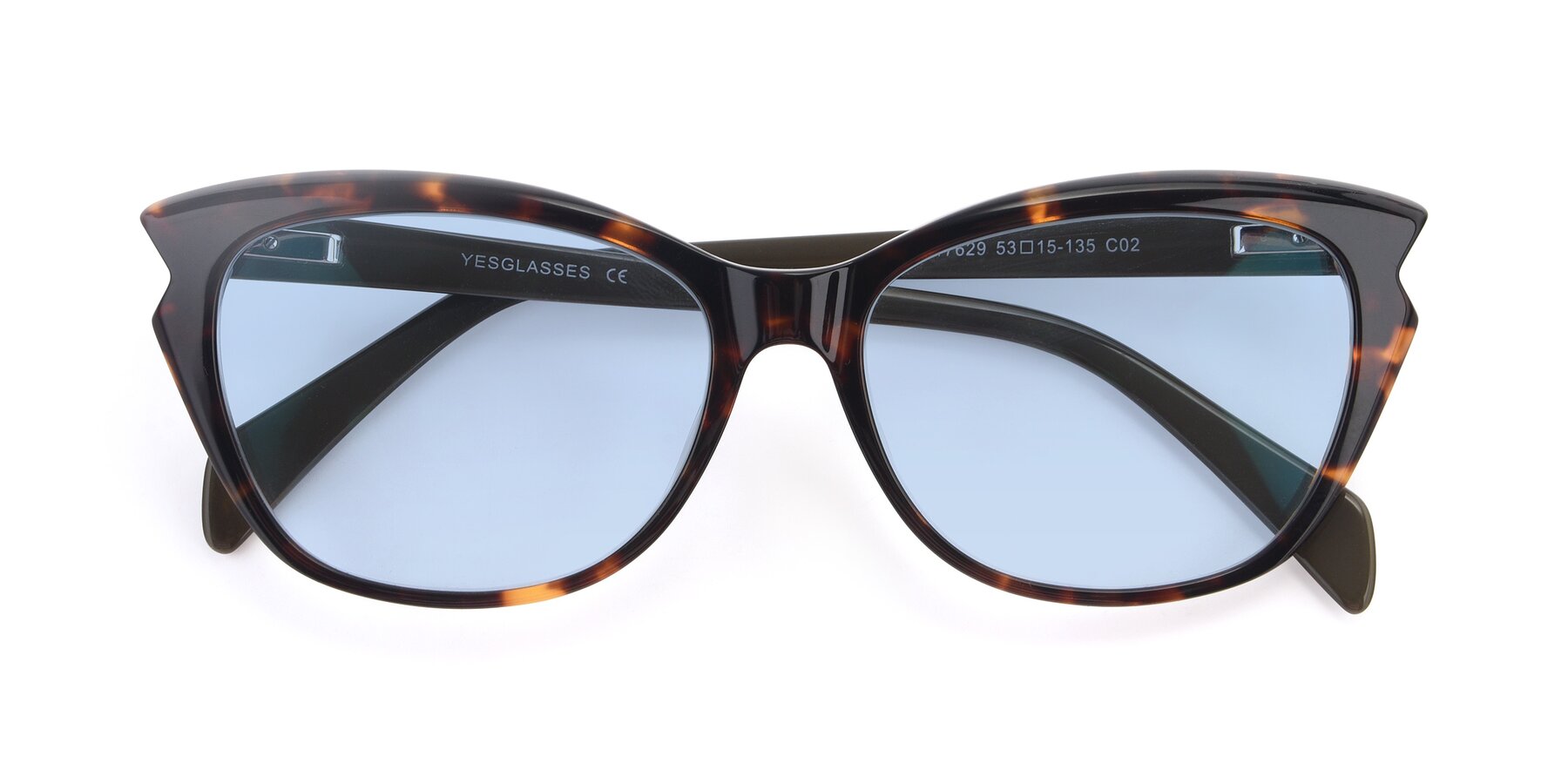 Folded Front of 17629 in Tortoise with Light Blue Tinted Lenses