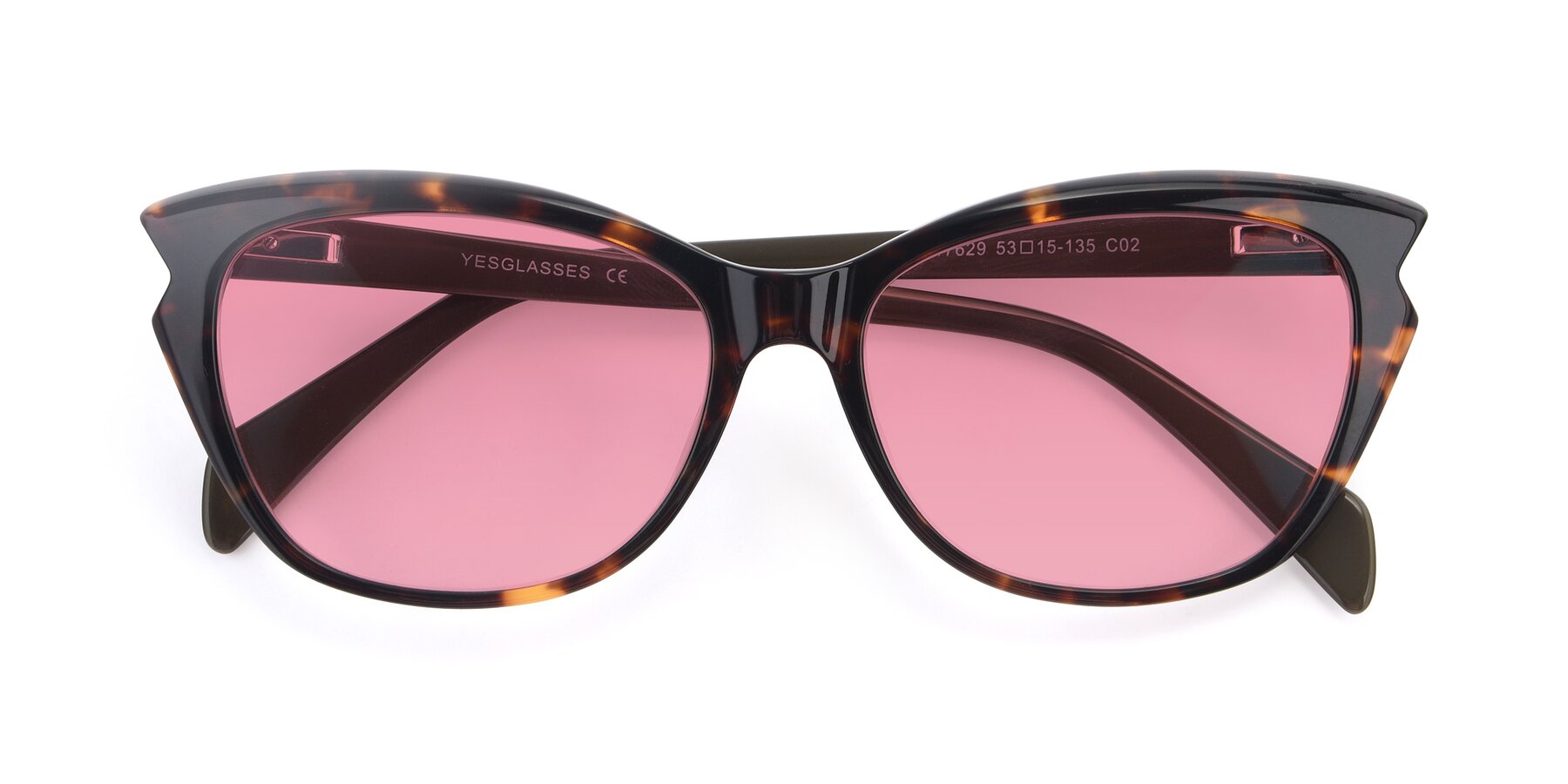 Folded Front of 17629 in Tortoise with Pink Tinted Lenses