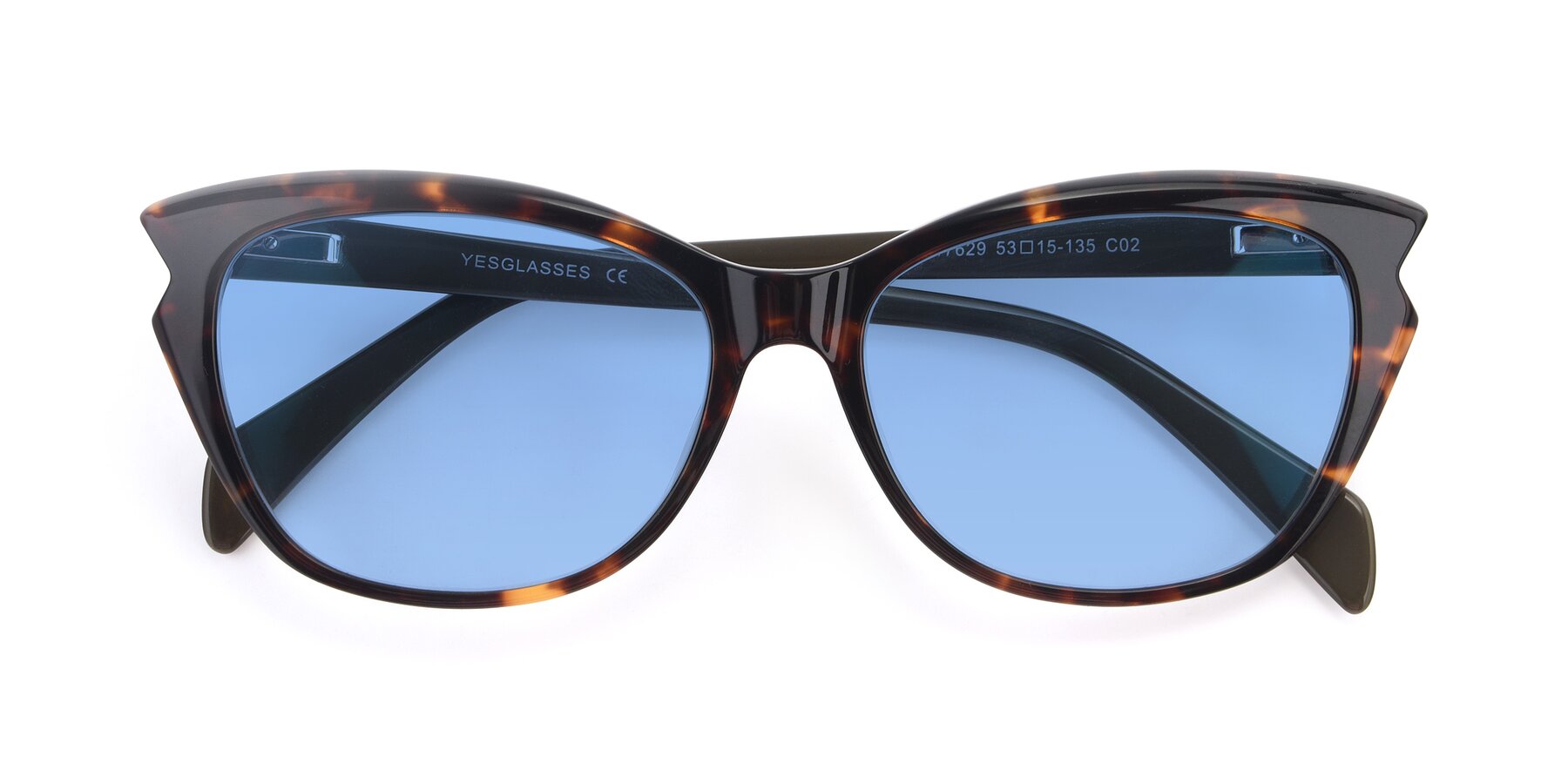 Folded Front of 17629 in Tortoise with Medium Blue Tinted Lenses