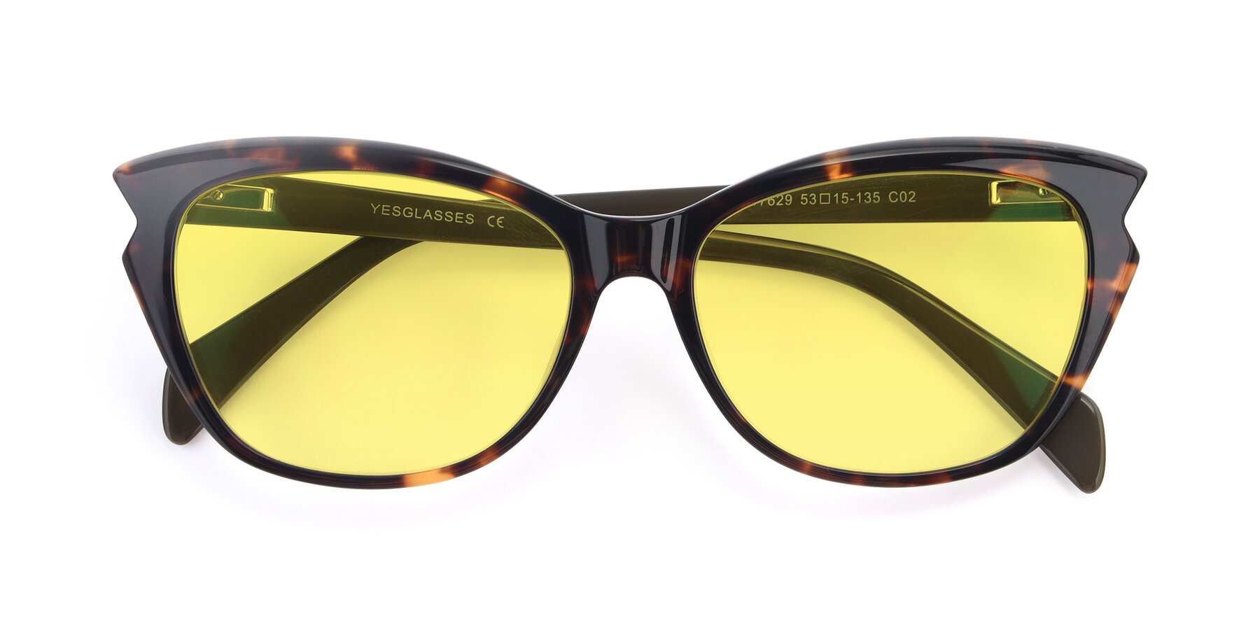 Folded Front of 17629 in Tortoise with Medium Yellow Tinted Lenses