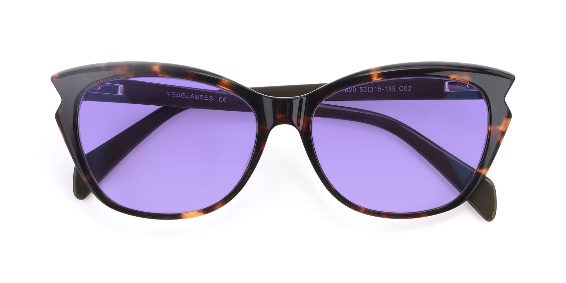 Folded Front of 17629 in Tortoise with Medium Purple Tinted Lenses