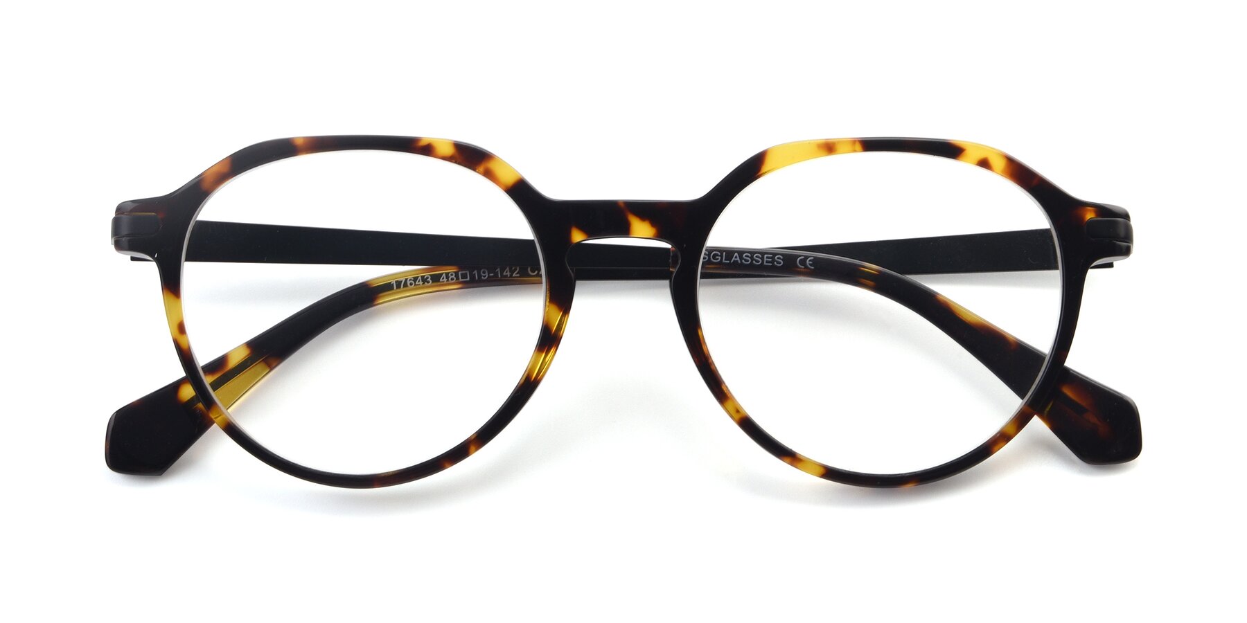 Folded Front of 17643 in Tortoise with Clear Reading Eyeglass Lenses
