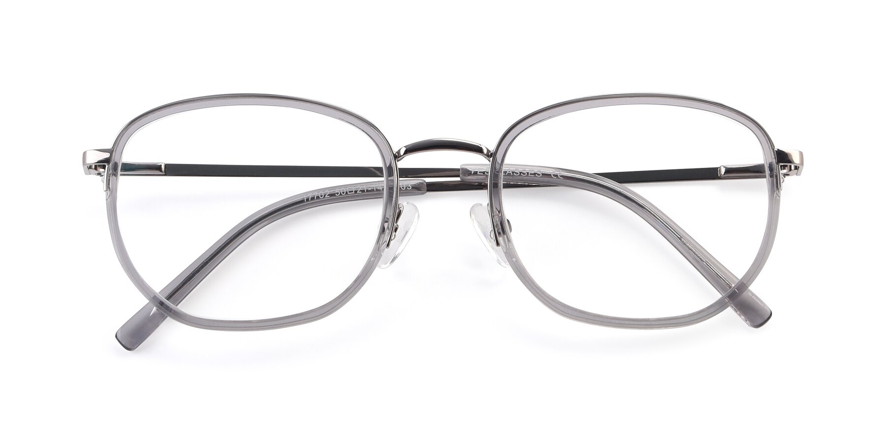 Folded Front of 17702 in Silver-Transparent with Clear Eyeglass Lenses