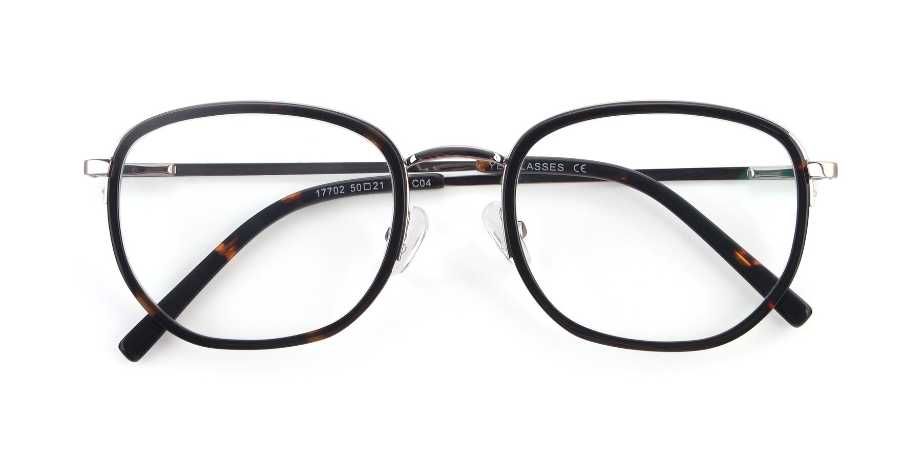 Folded Front of 17702 in Silver-Tortoise with Clear Reading Eyeglass Lenses