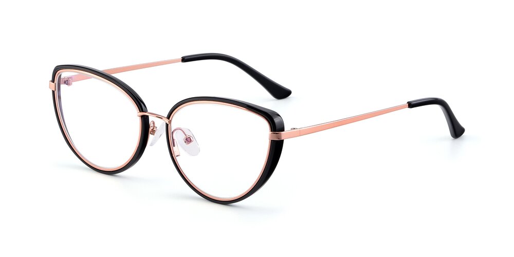 Black-Rose Gold Retro-Vintage Metal Bridge Cat-Eye Eyeglasses - 17706