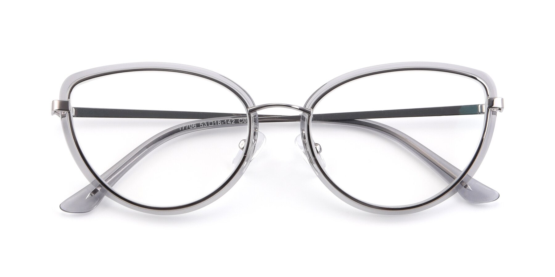 Folded Front of 17706 in Transparent Grey-Silver with Clear Blue Light Blocking Lenses