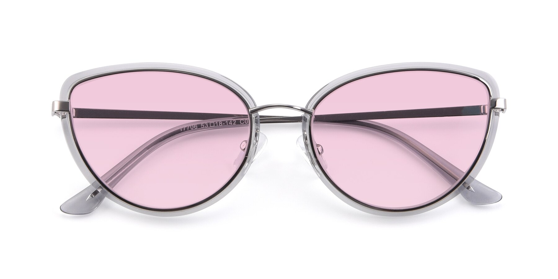 Folded Front of 17706 in Transparent Grey-Silver with Light Pink Tinted Lenses