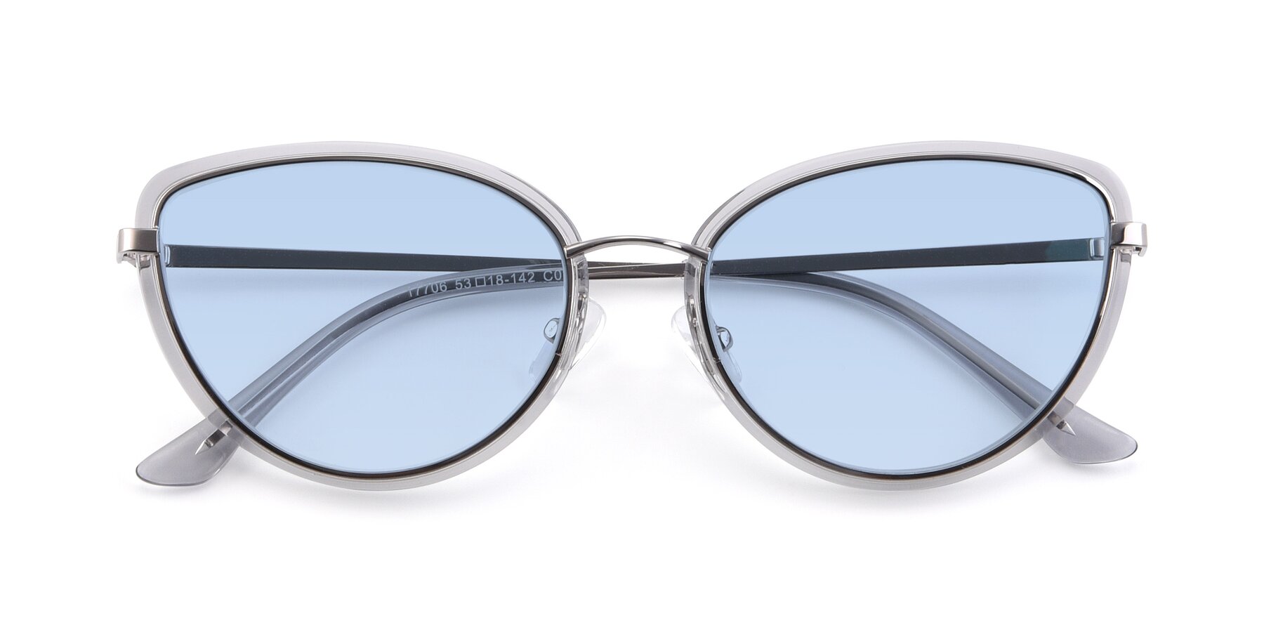 Folded Front of 17706 in Transparent Grey-Silver with Light Blue Tinted Lenses