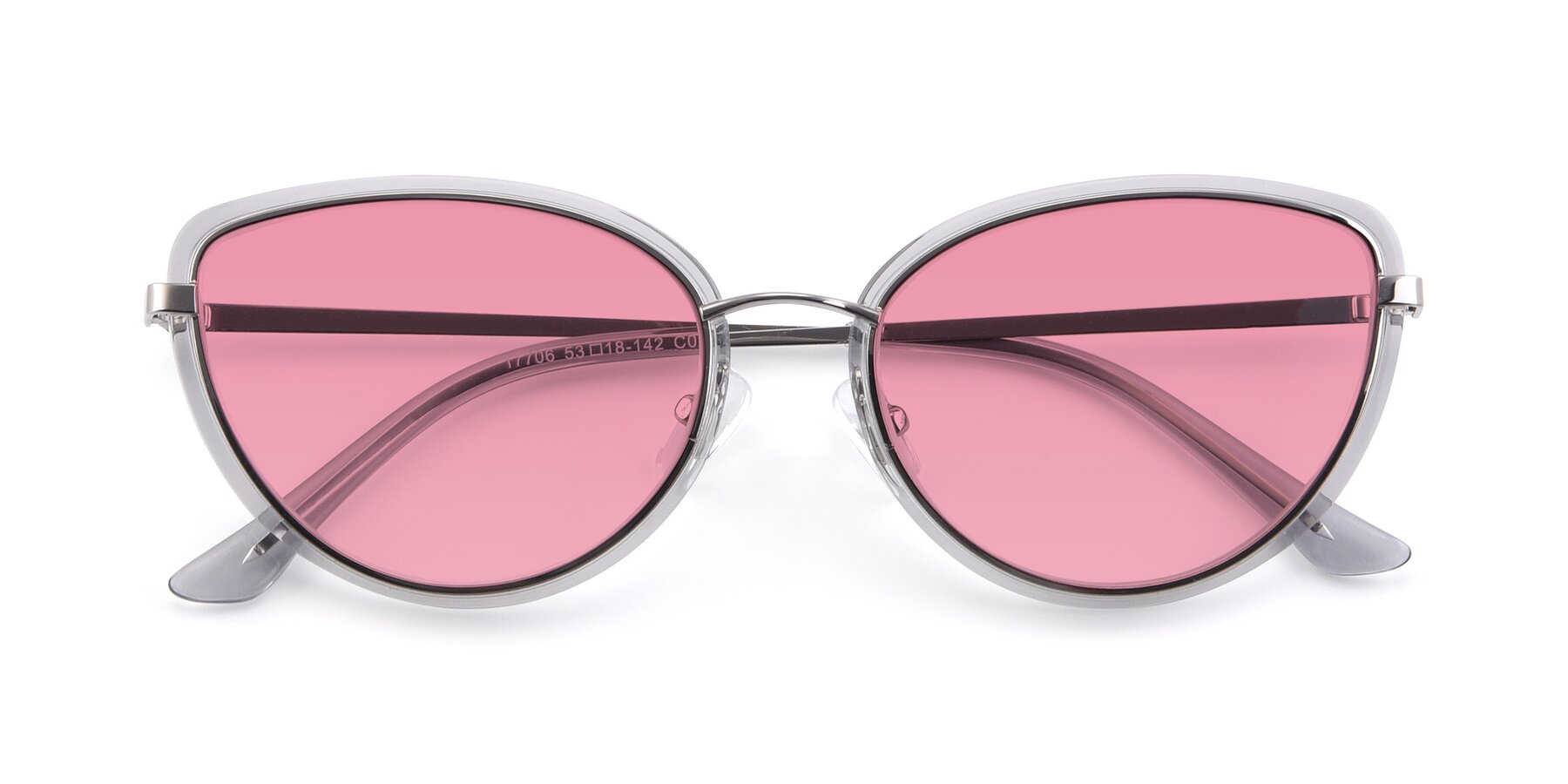 Folded Front of 17706 in Transparent Grey-Silver with Pink Tinted Lenses