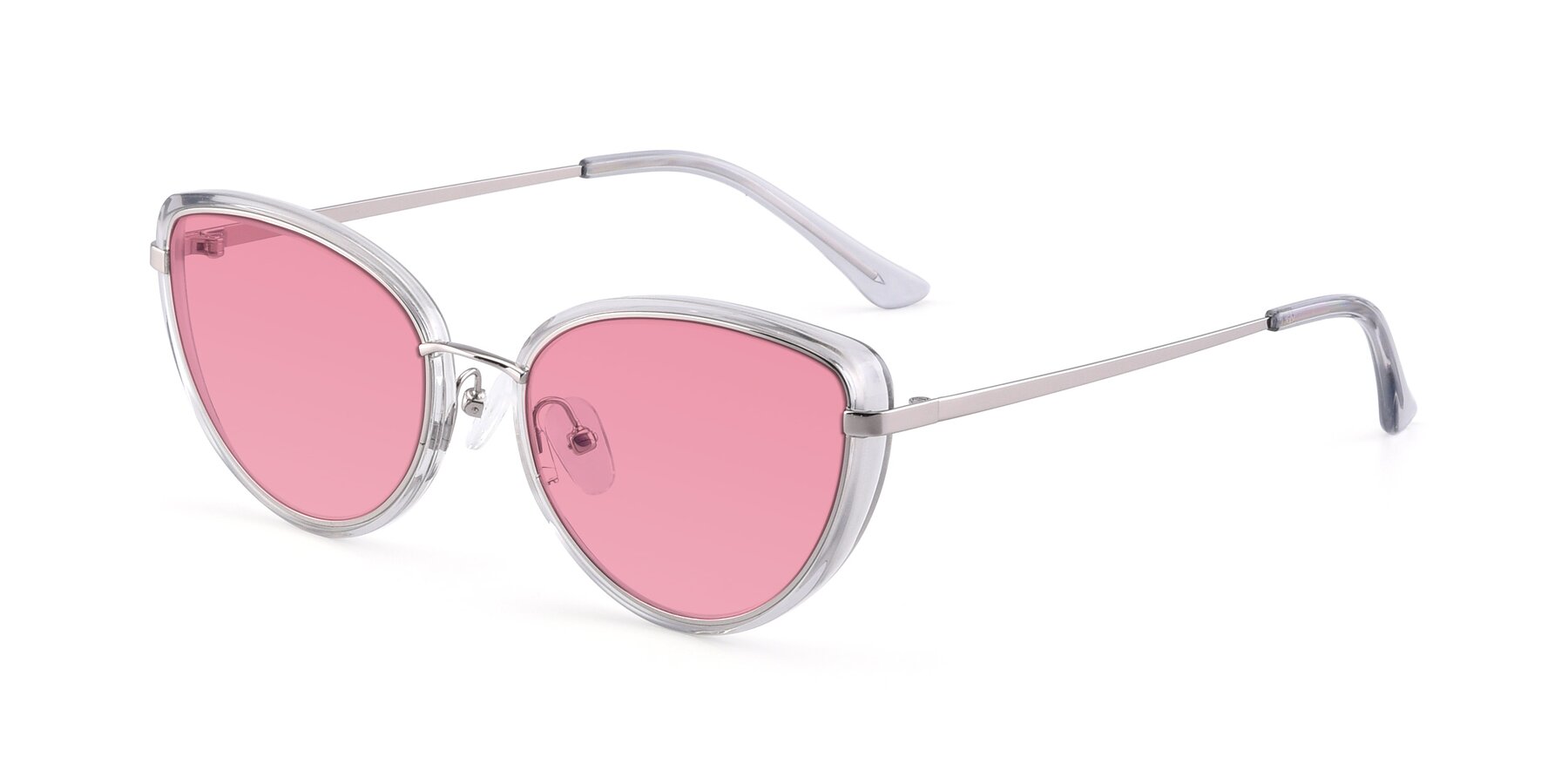 Angle of 17706 in Transparent Grey-Silver with Pink Tinted Lenses