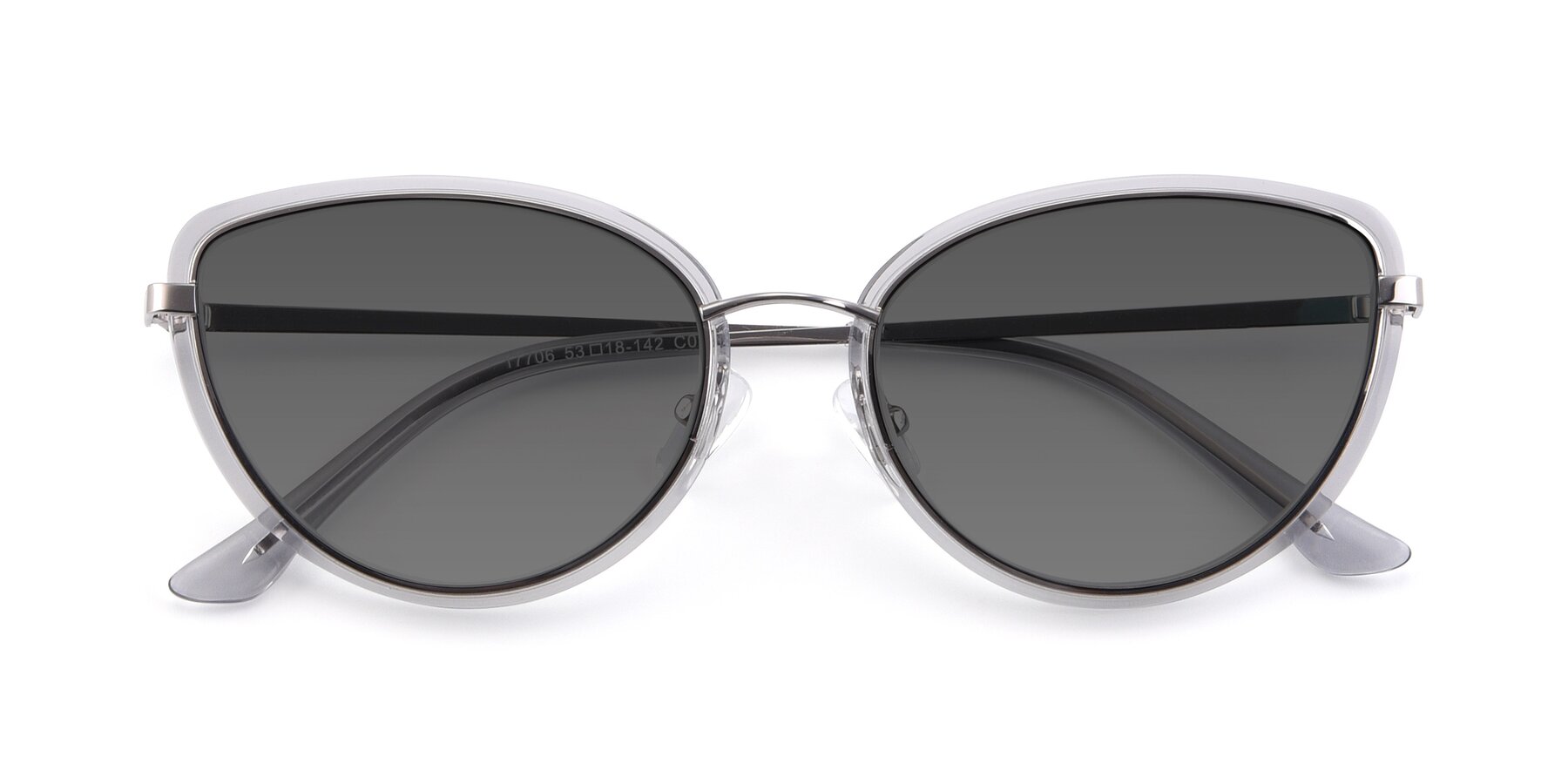 Folded Front of 17706 in Transparent Grey-Silver with Medium Gray Tinted Lenses