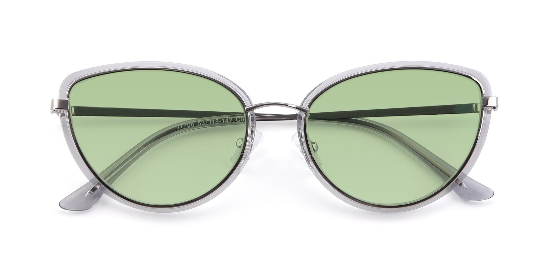 Folded Front of 17706 in Transparent Grey-Silver with Medium Green Tinted Lenses