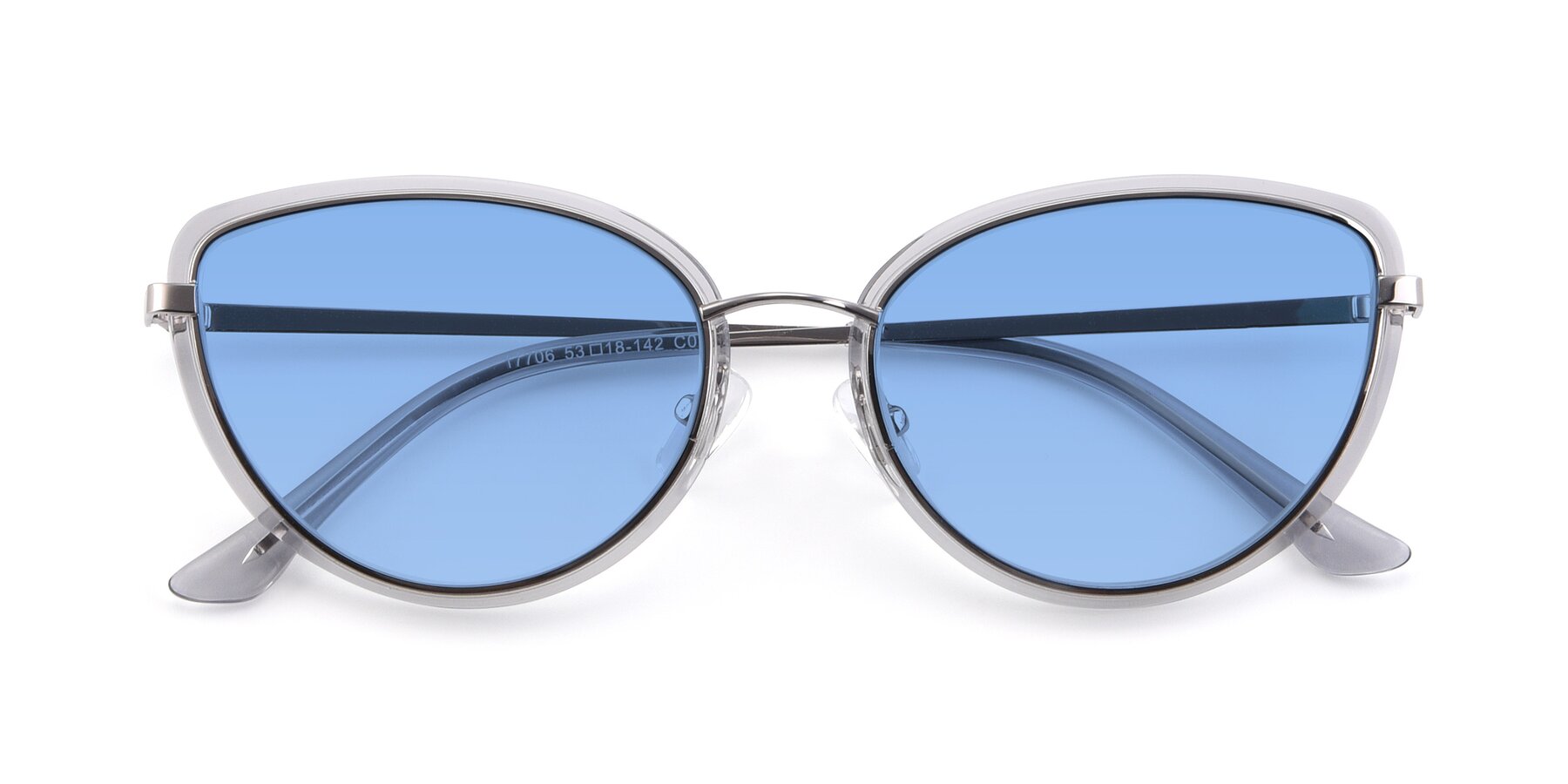 Folded Front of 17706 in Transparent Grey-Silver with Medium Blue Tinted Lenses