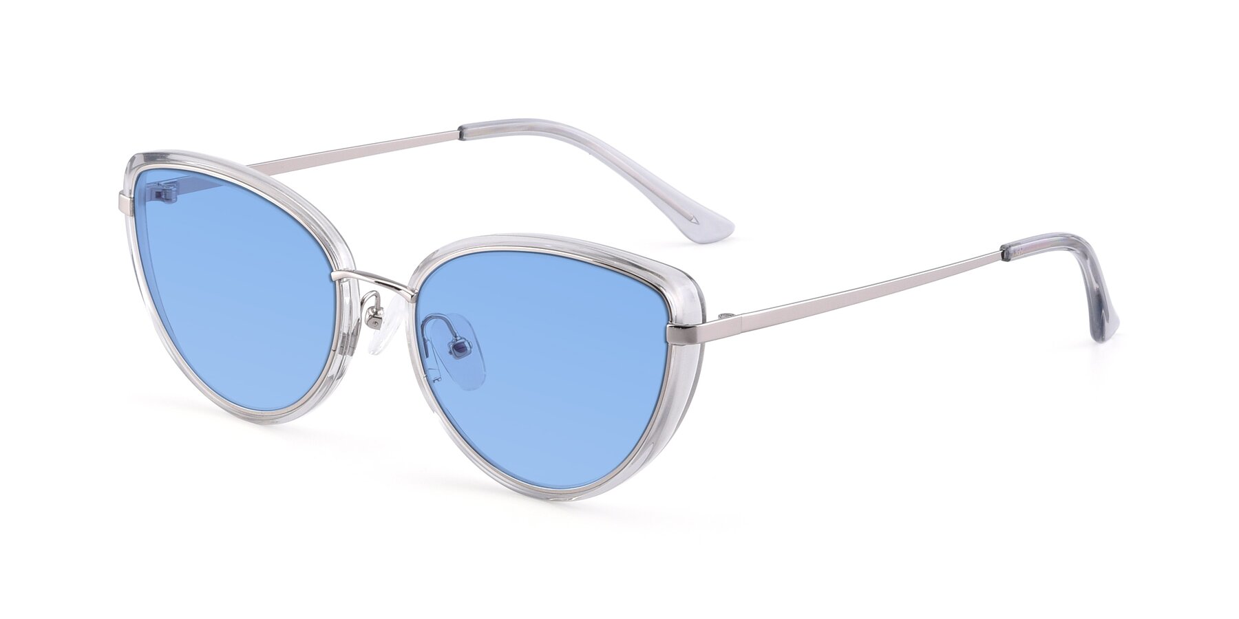 Angle of 17706 in Transparent Grey-Silver with Medium Blue Tinted Lenses