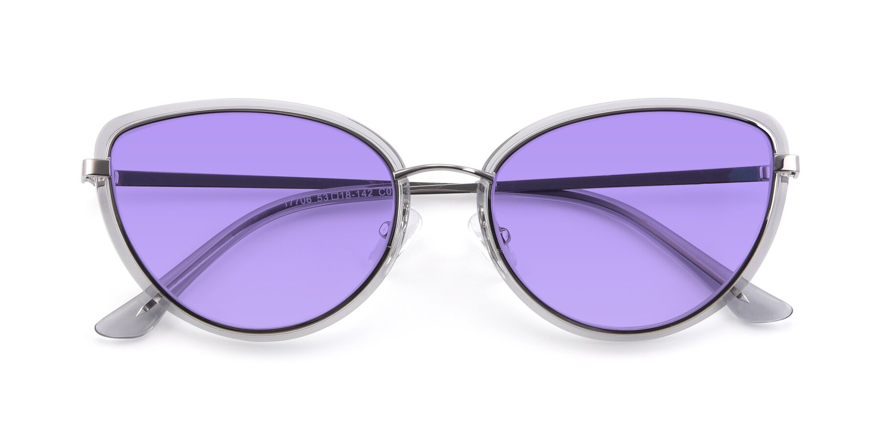 Folded Front of 17706 in Transparent Grey-Silver with Medium Purple Tinted Lenses