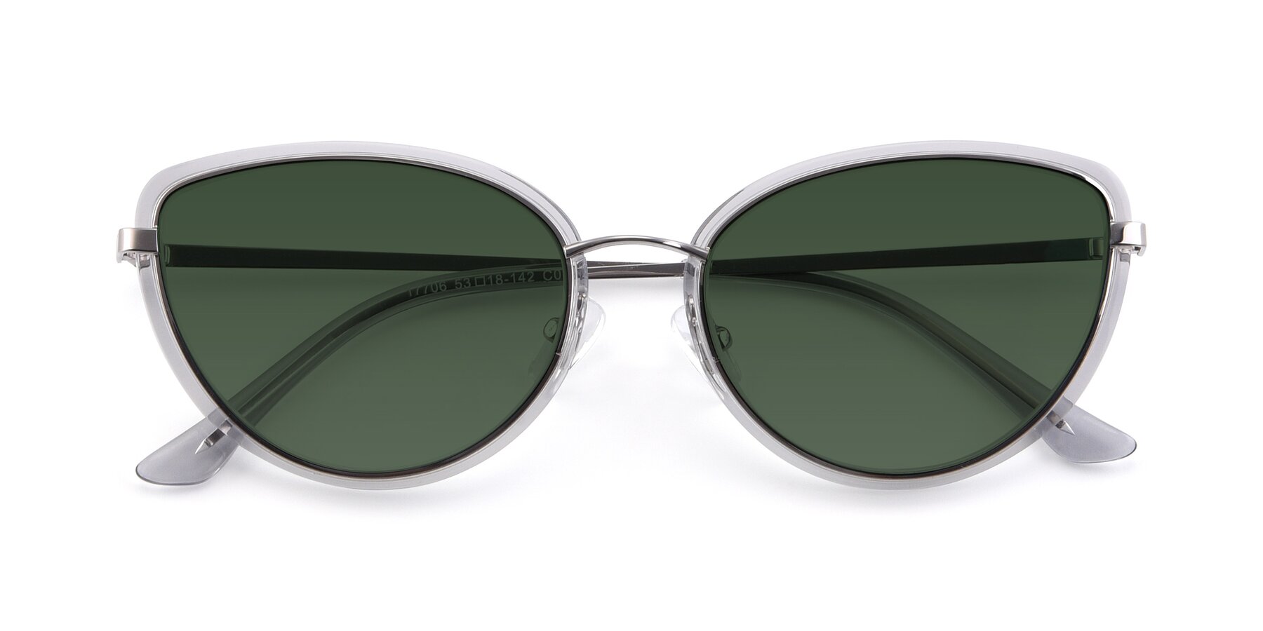 Folded Front of 17706 in Transparent Grey-Silver with Green Tinted Lenses