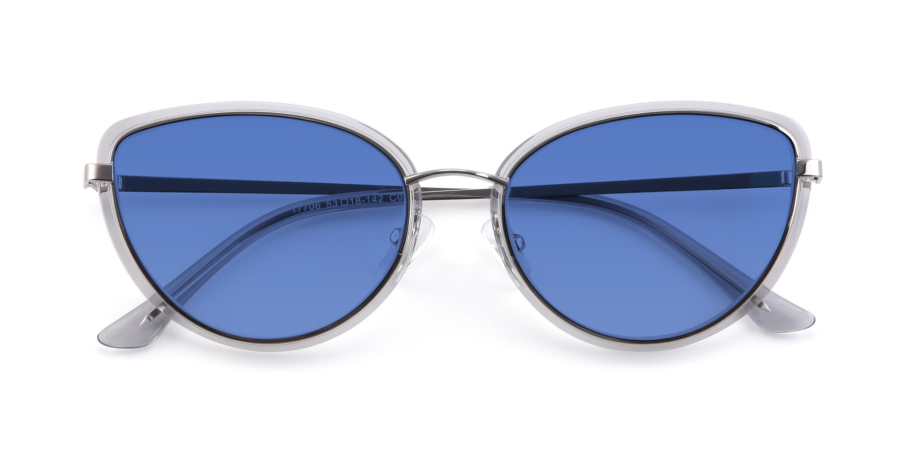 Folded Front of 17706 in Transparent Grey-Silver with Blue Tinted Lenses