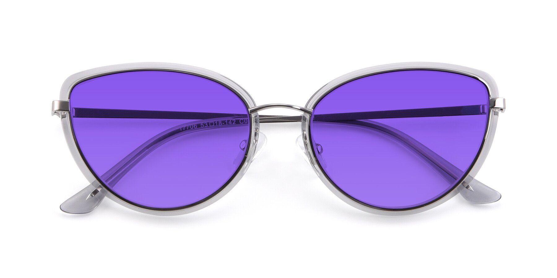 Folded Front of 17706 in Transparent Grey-Silver with Purple Tinted Lenses