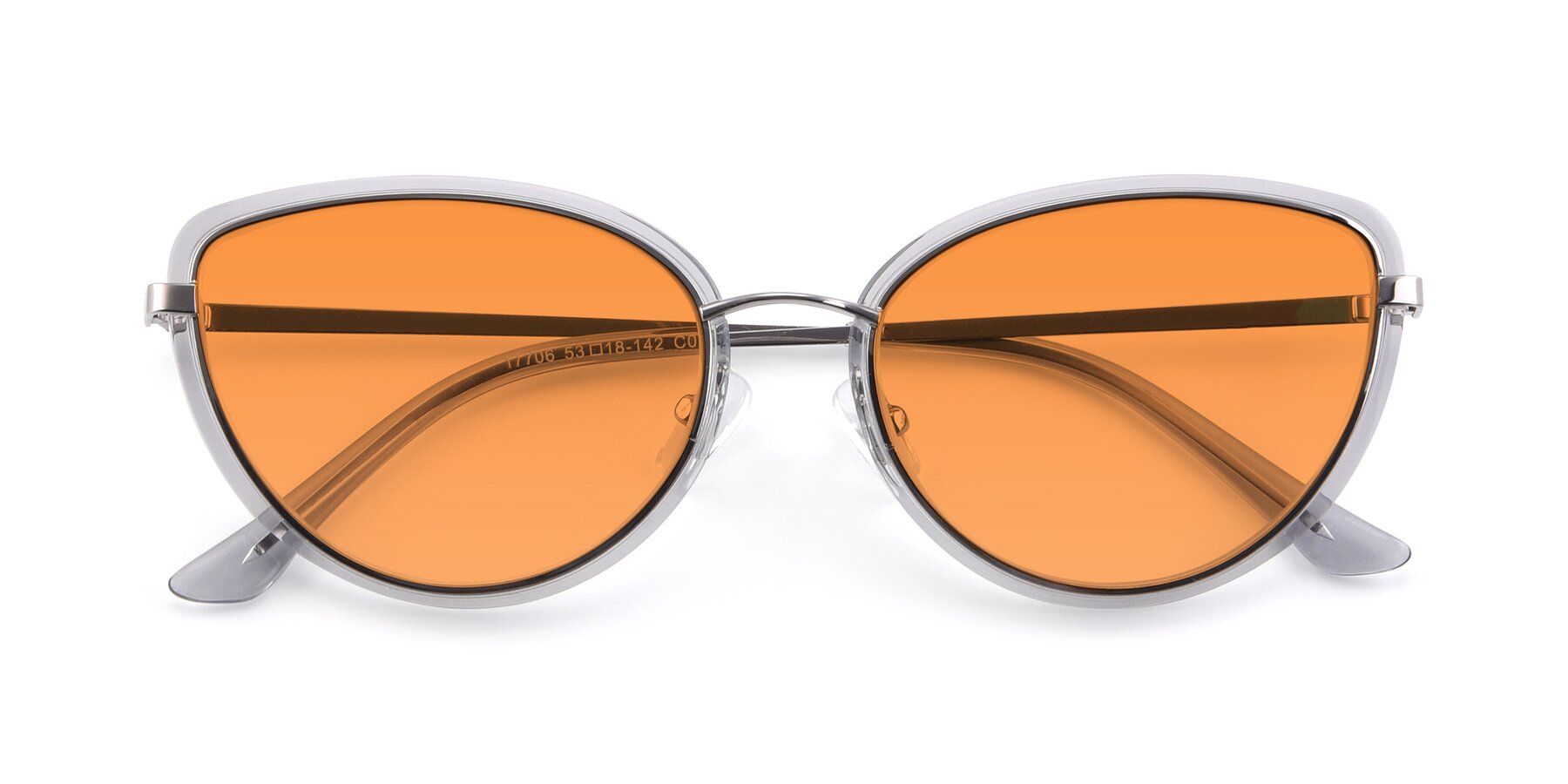 Folded Front of 17706 in Transparent Grey-Silver with Orange Tinted Lenses