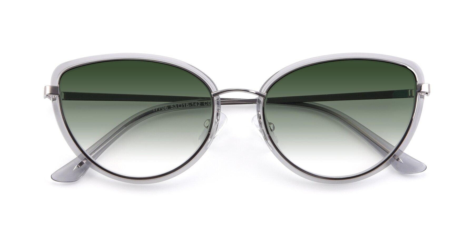 Folded Front of 17706 in Transparent Grey-Silver with Green Gradient Lenses
