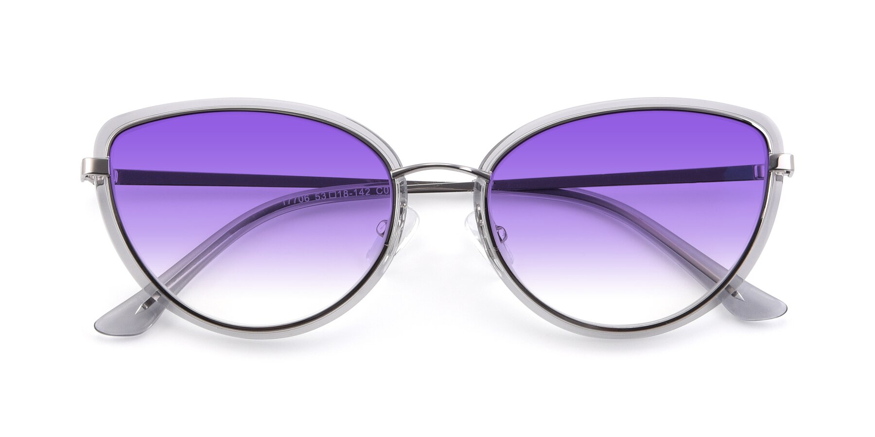 Folded Front of 17706 in Transparent Grey-Silver with Purple Gradient Lenses