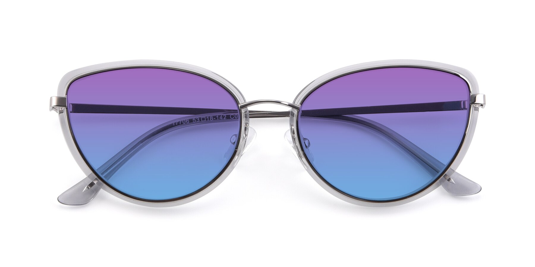 Folded Front of 17706 in Transparent Grey-Silver with Purple / Blue Gradient Lenses