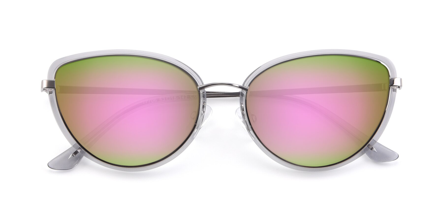 Folded Front of 17706 in Transparent Grey-Silver with Pink Mirrored Lenses