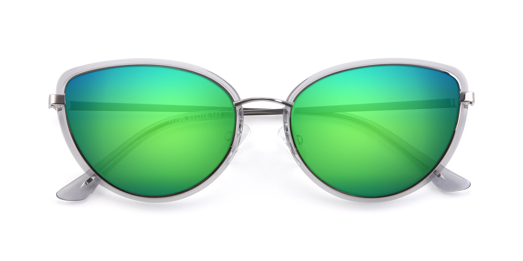 Folded Front of 17706 in Transparent Grey-Silver with Green Mirrored Lenses