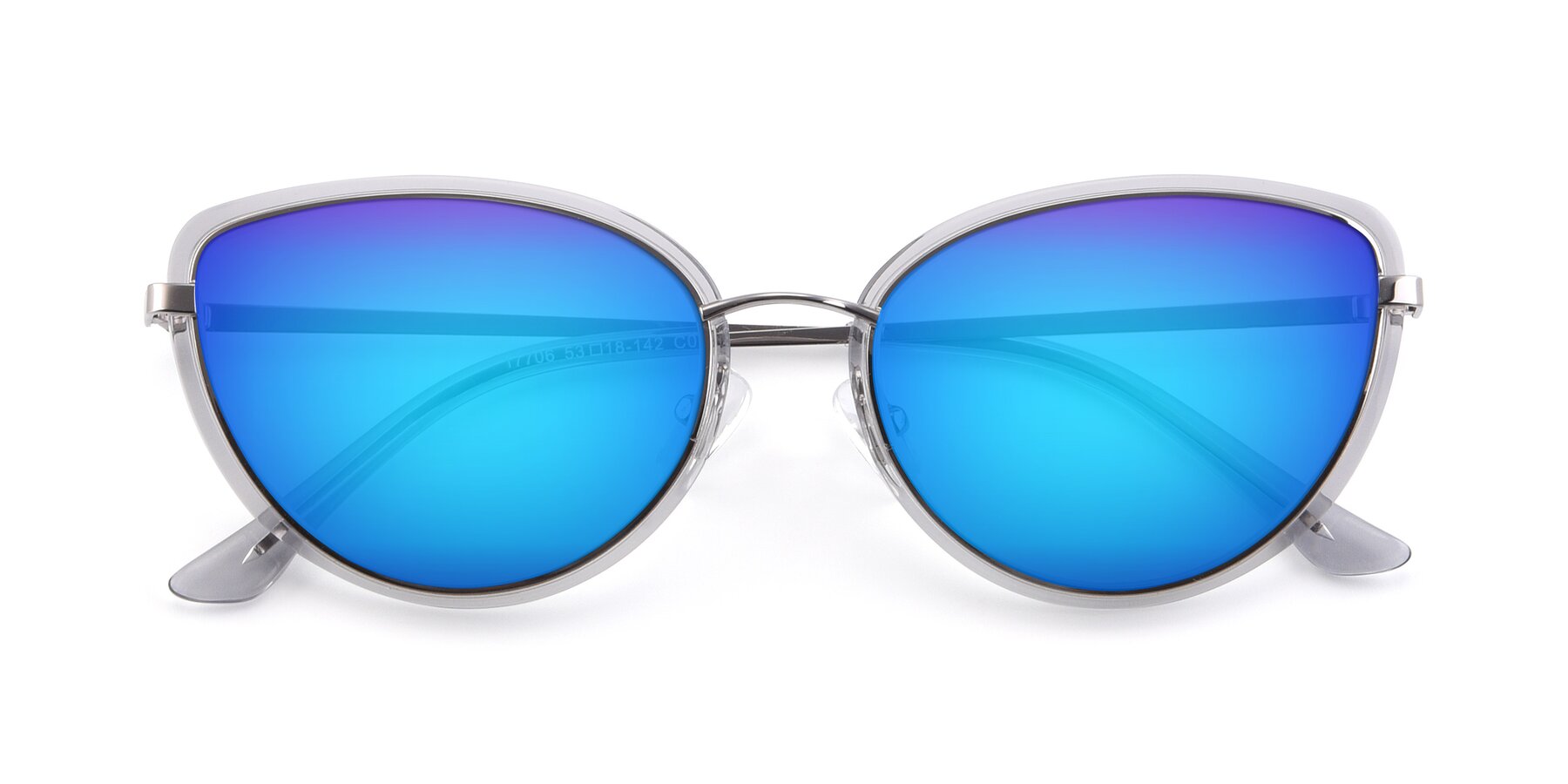Folded Front of 17706 in Transparent Grey-Silver with Blue Mirrored Lenses