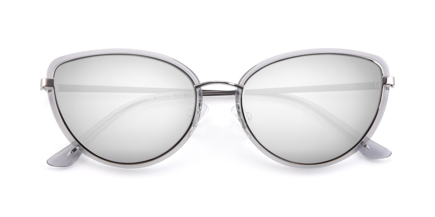 17706 - Transparent Grey / Silver Flash Mirrored Sunglasses
