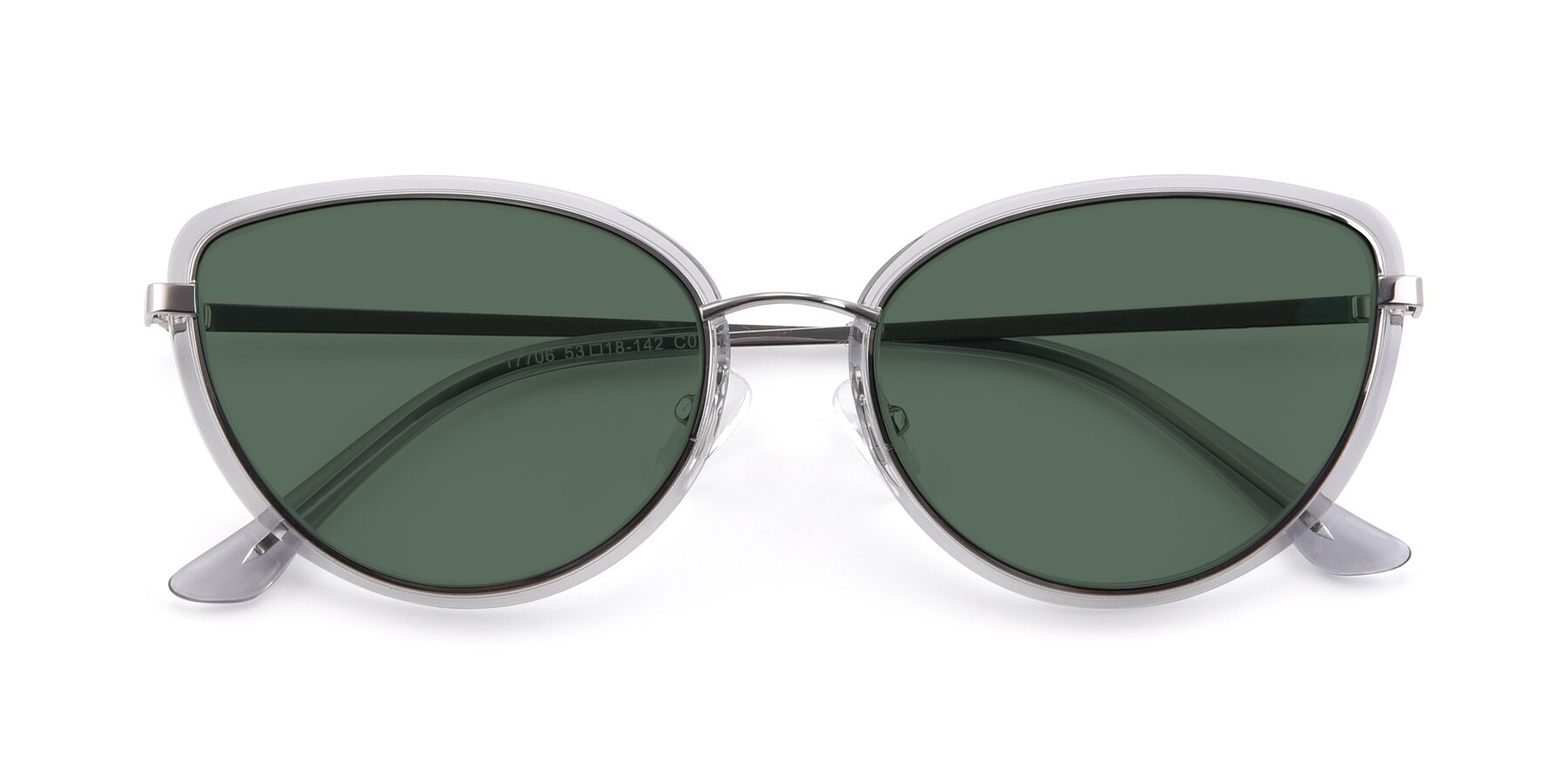 Folded Front of 17706 in Transparent Grey-Silver with Green Polarized Lenses