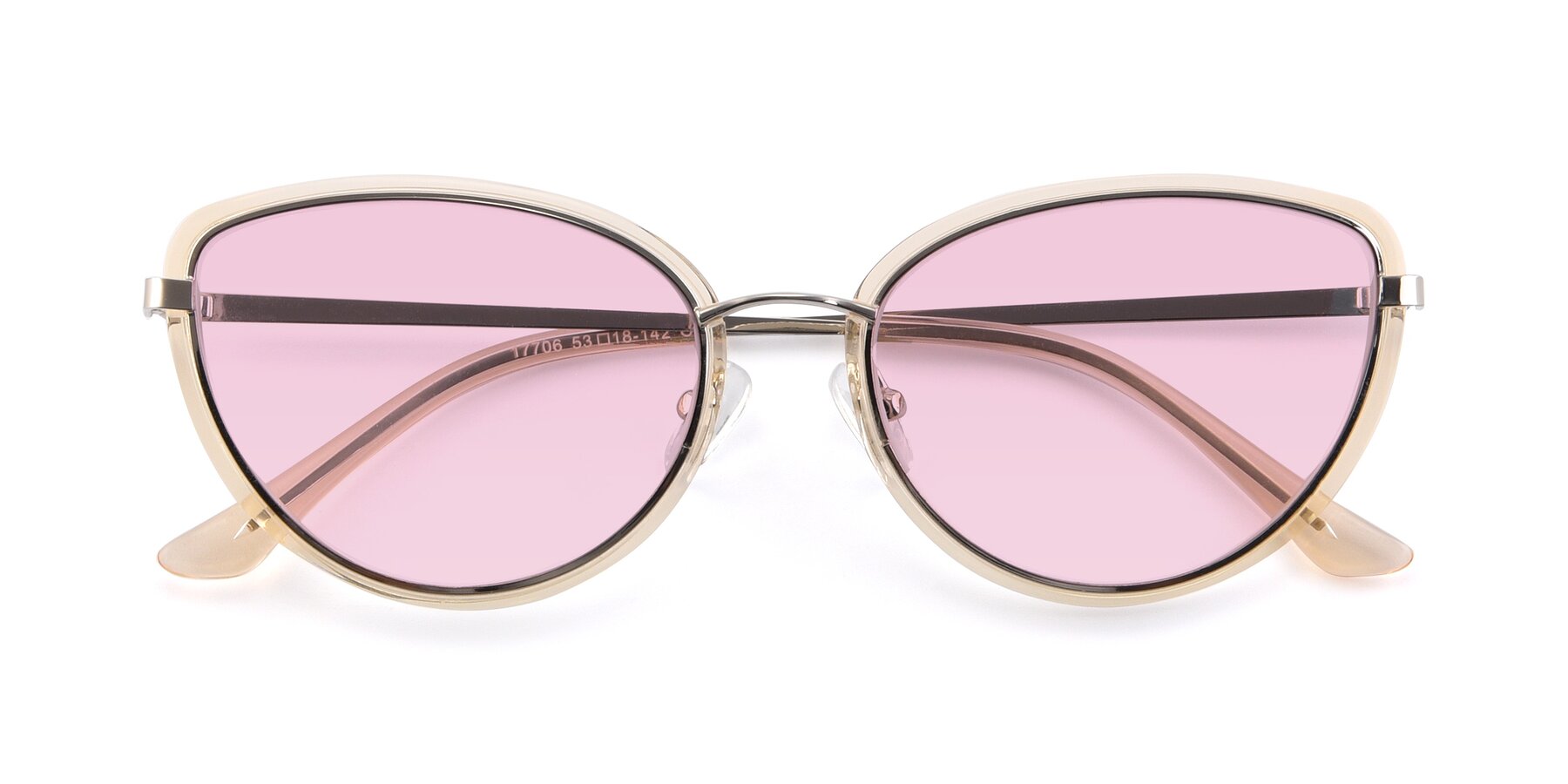Folded Front of 17706 in Transparent Caramel-Silver with Light Pink Tinted Lenses