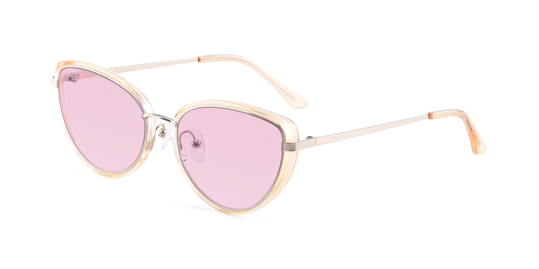 Angle of 17706 in Transparent Caramel-Silver with Light Pink Tinted Lenses
