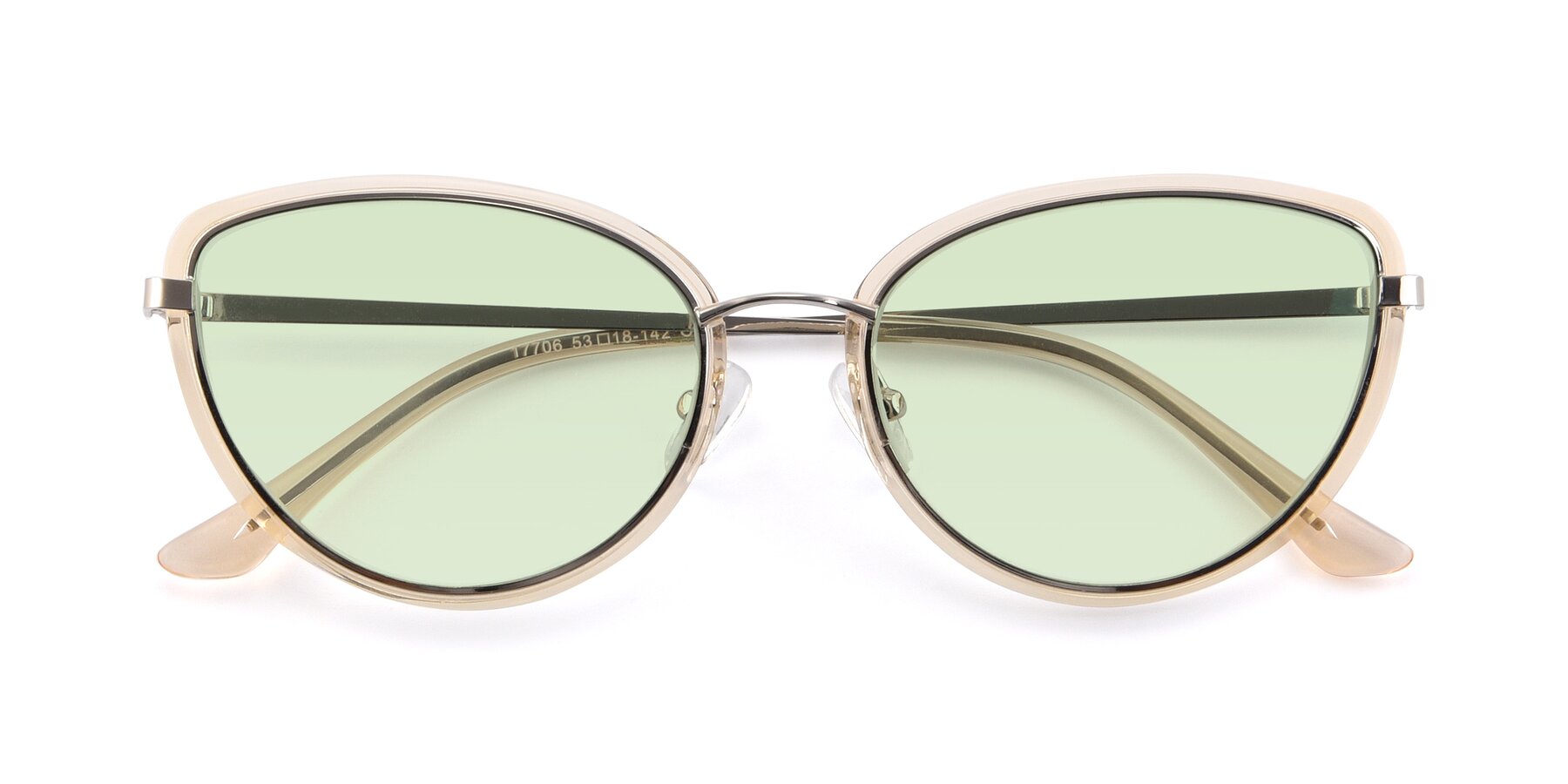 Folded Front of 17706 in Transparent Caramel-Silver with Light Green Tinted Lenses