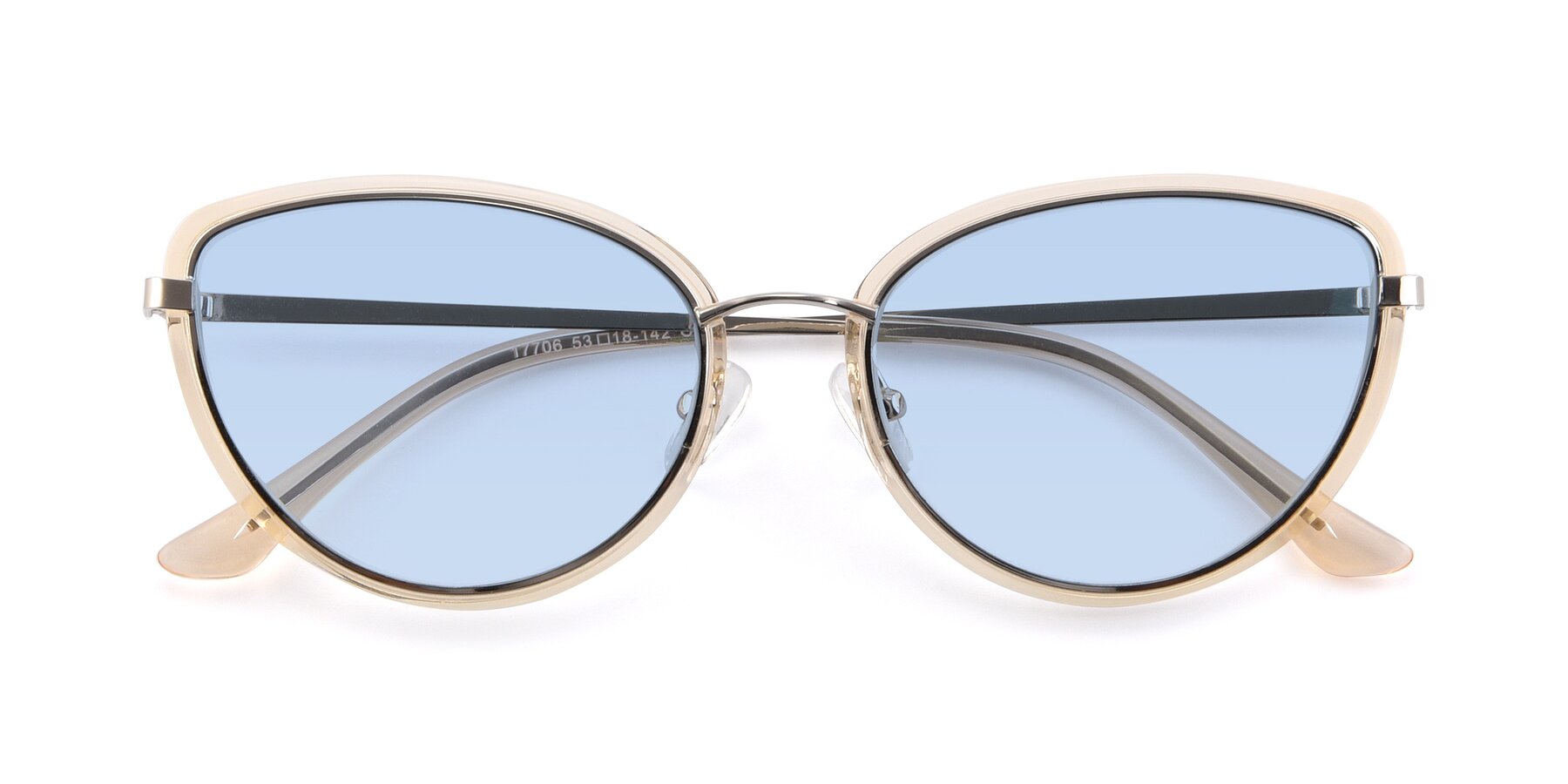 Folded Front of 17706 in Transparent Caramel-Silver with Light Blue Tinted Lenses