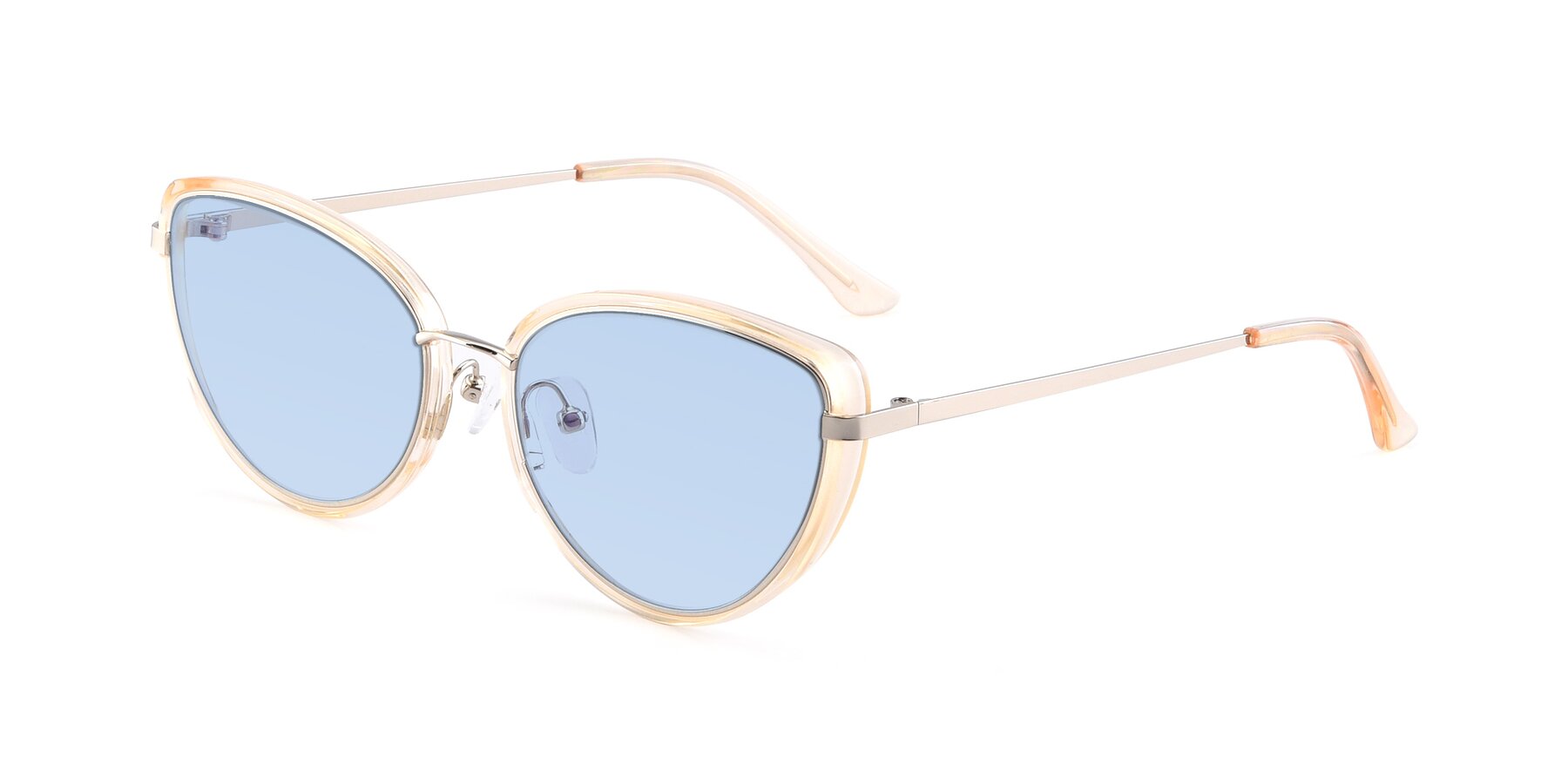 Angle of 17706 in Transparent Caramel-Silver with Light Blue Tinted Lenses