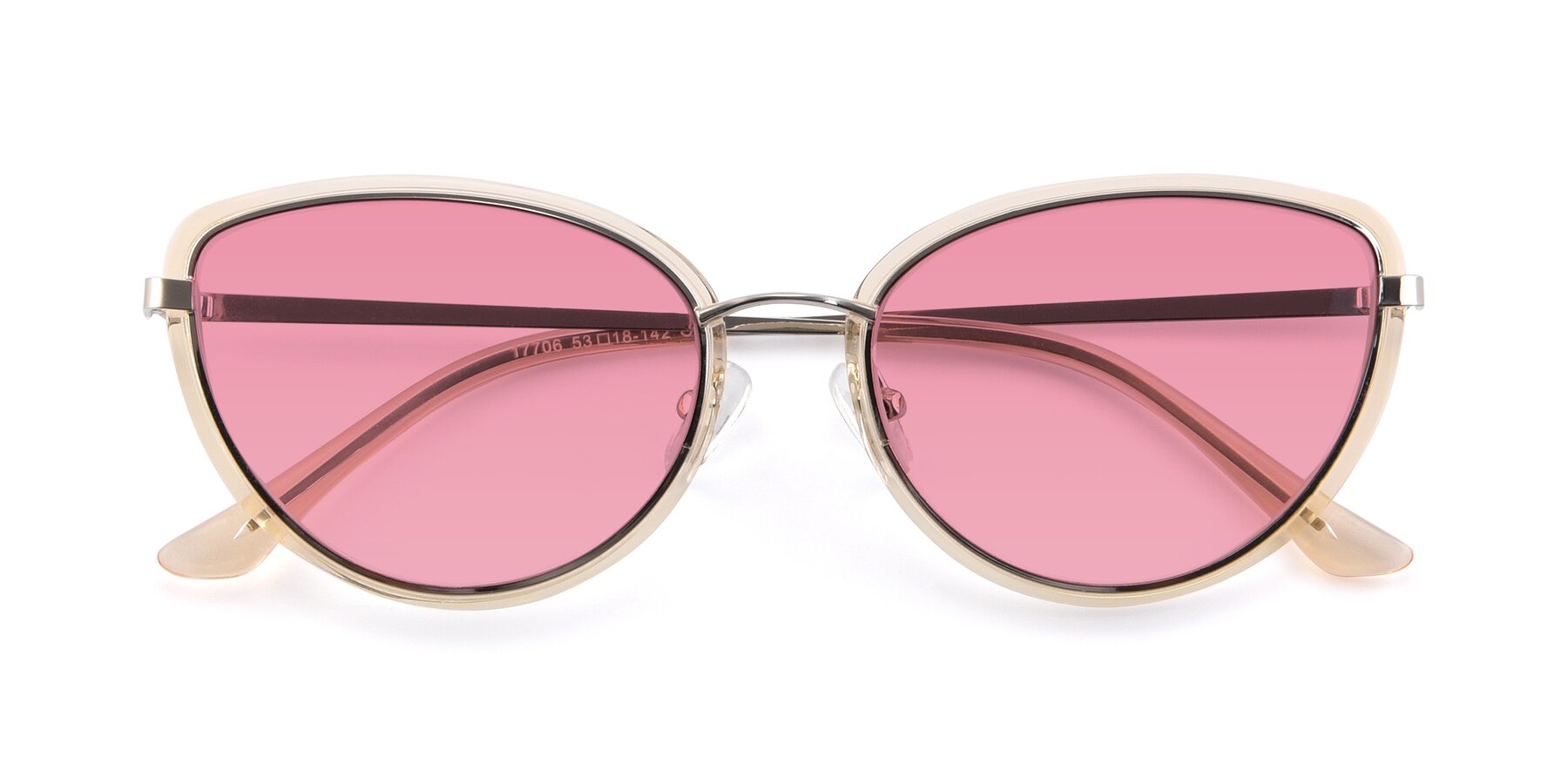 Folded Front of 17706 in Transparent Caramel-Silver with Pink Tinted Lenses