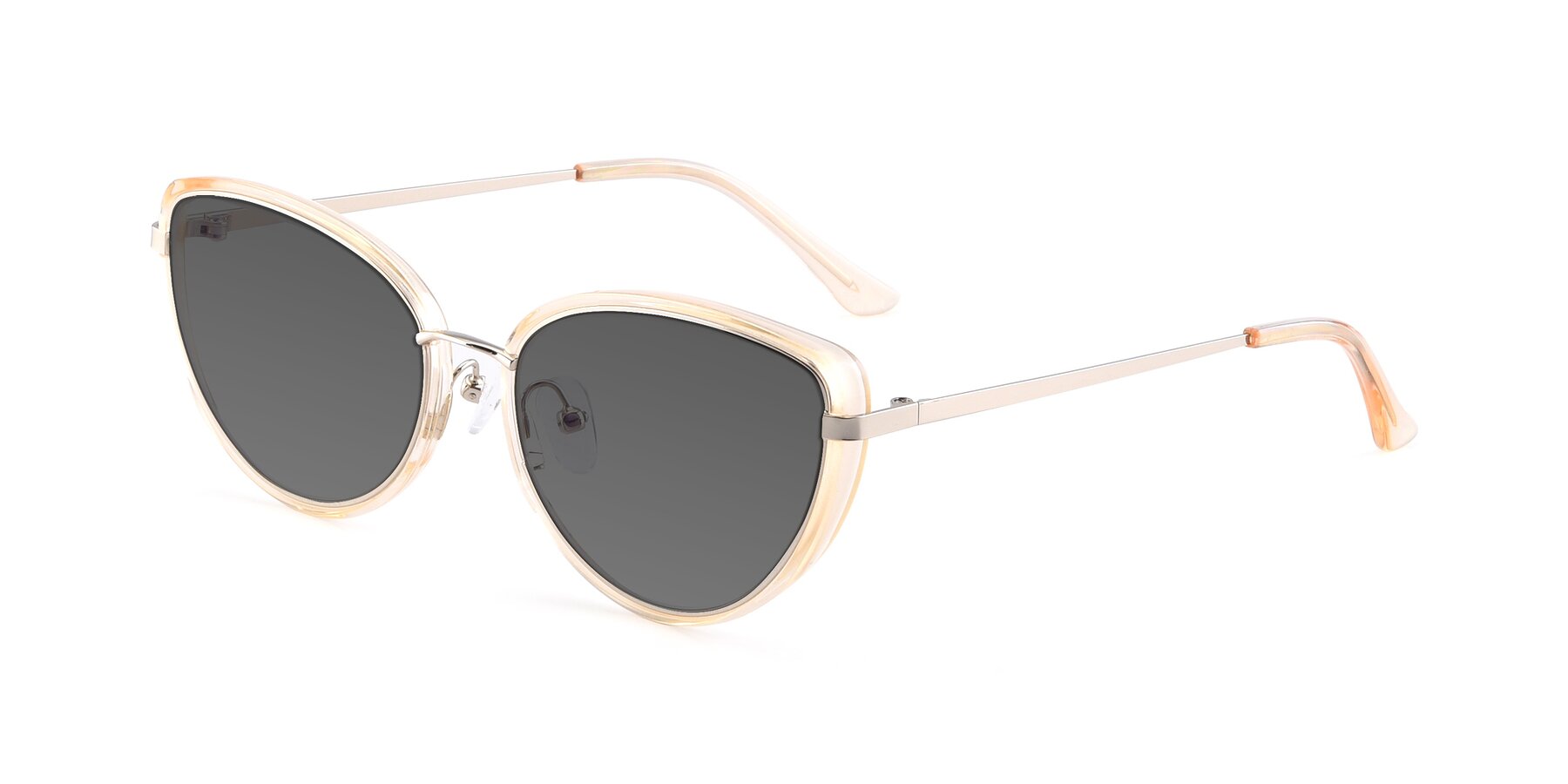 Angle of 17706 in Transparent Caramel-Silver with Medium Gray Tinted Lenses