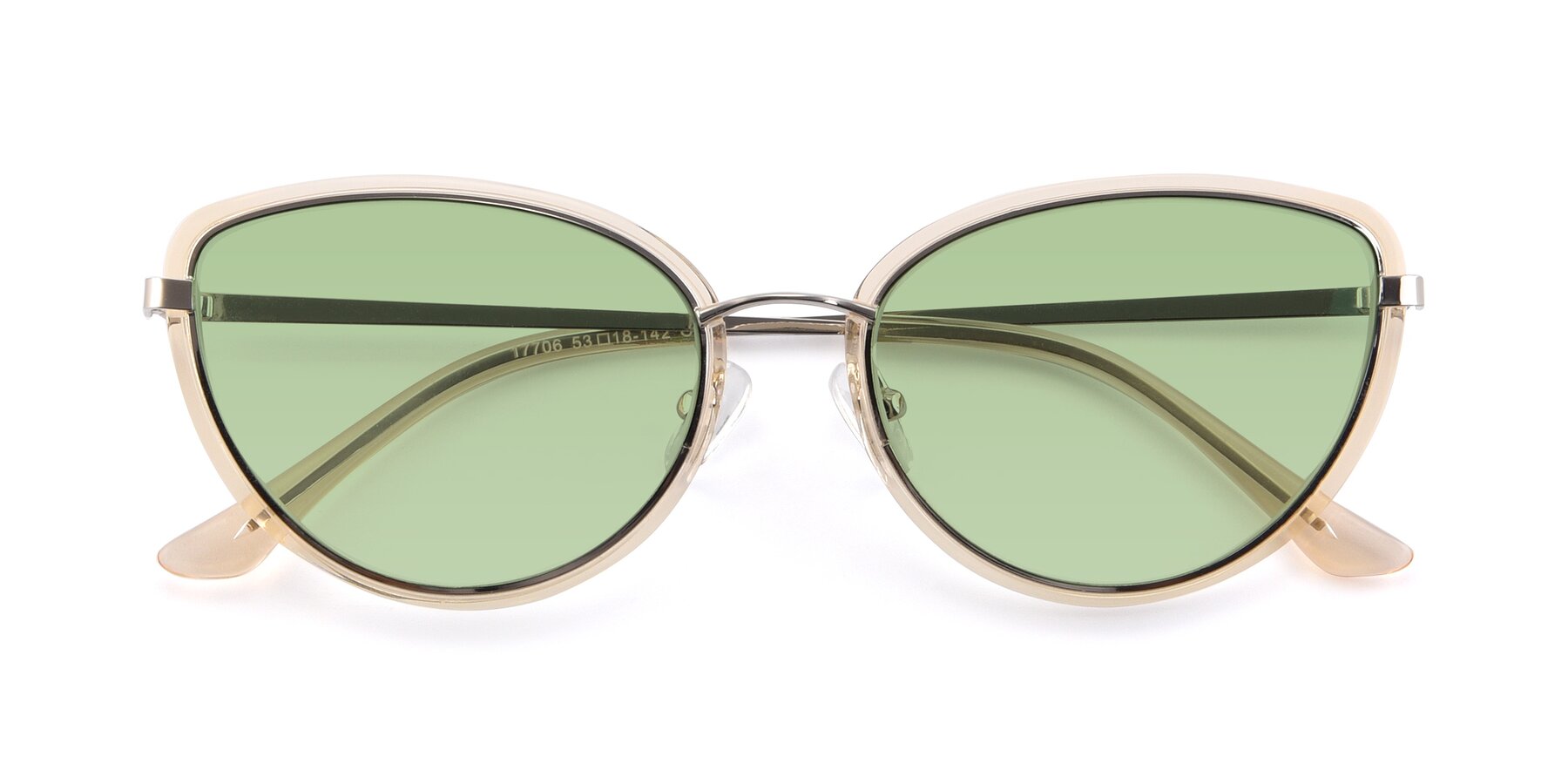 Folded Front of 17706 in Transparent Caramel-Silver with Medium Green Tinted Lenses