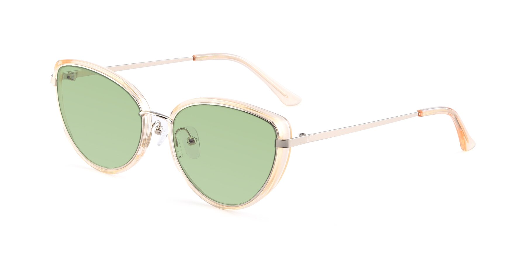 Angle of 17706 in Transparent Caramel-Silver with Medium Green Tinted Lenses