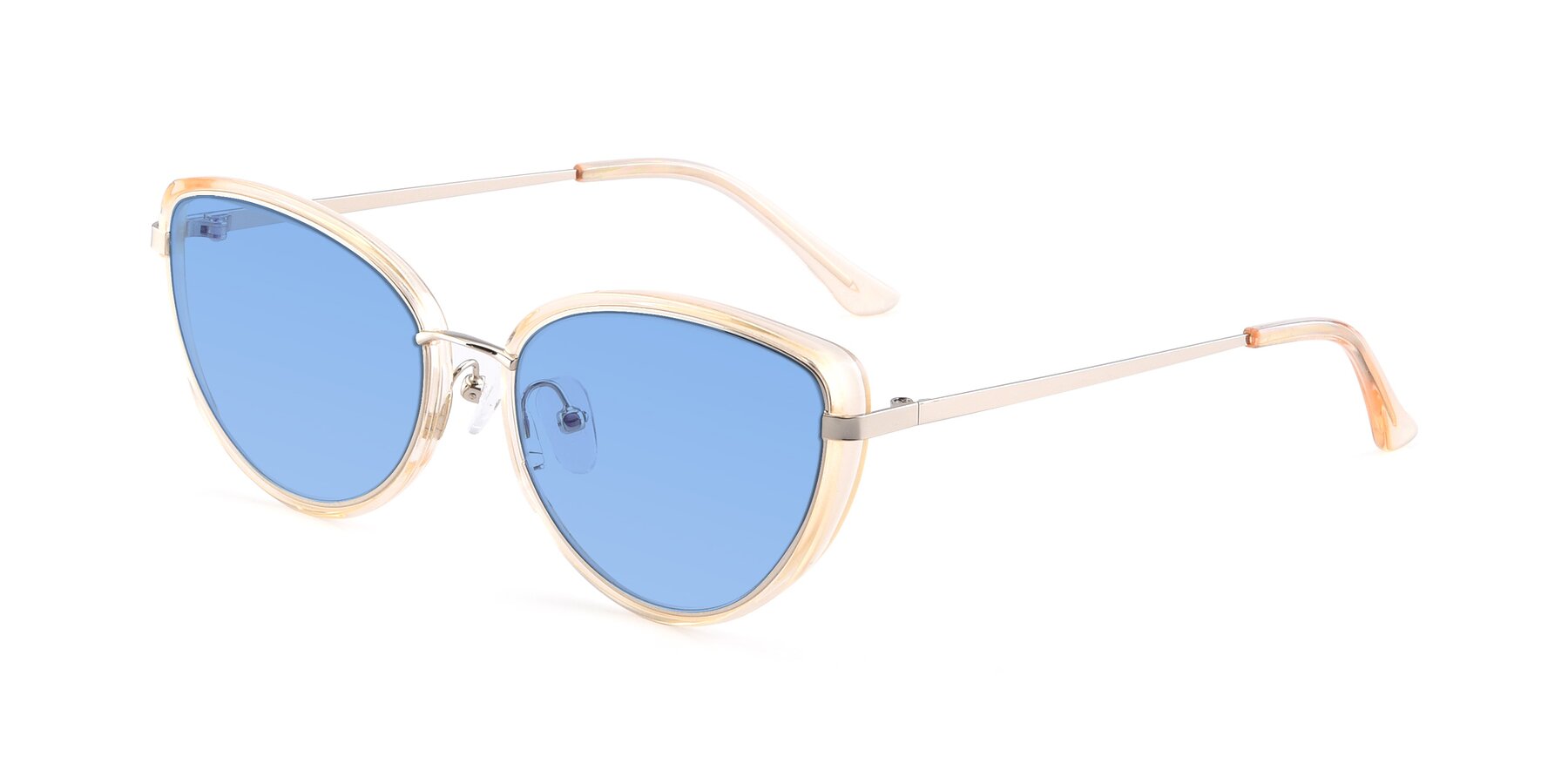 Angle of 17706 in Transparent Caramel-Silver with Medium Blue Tinted Lenses