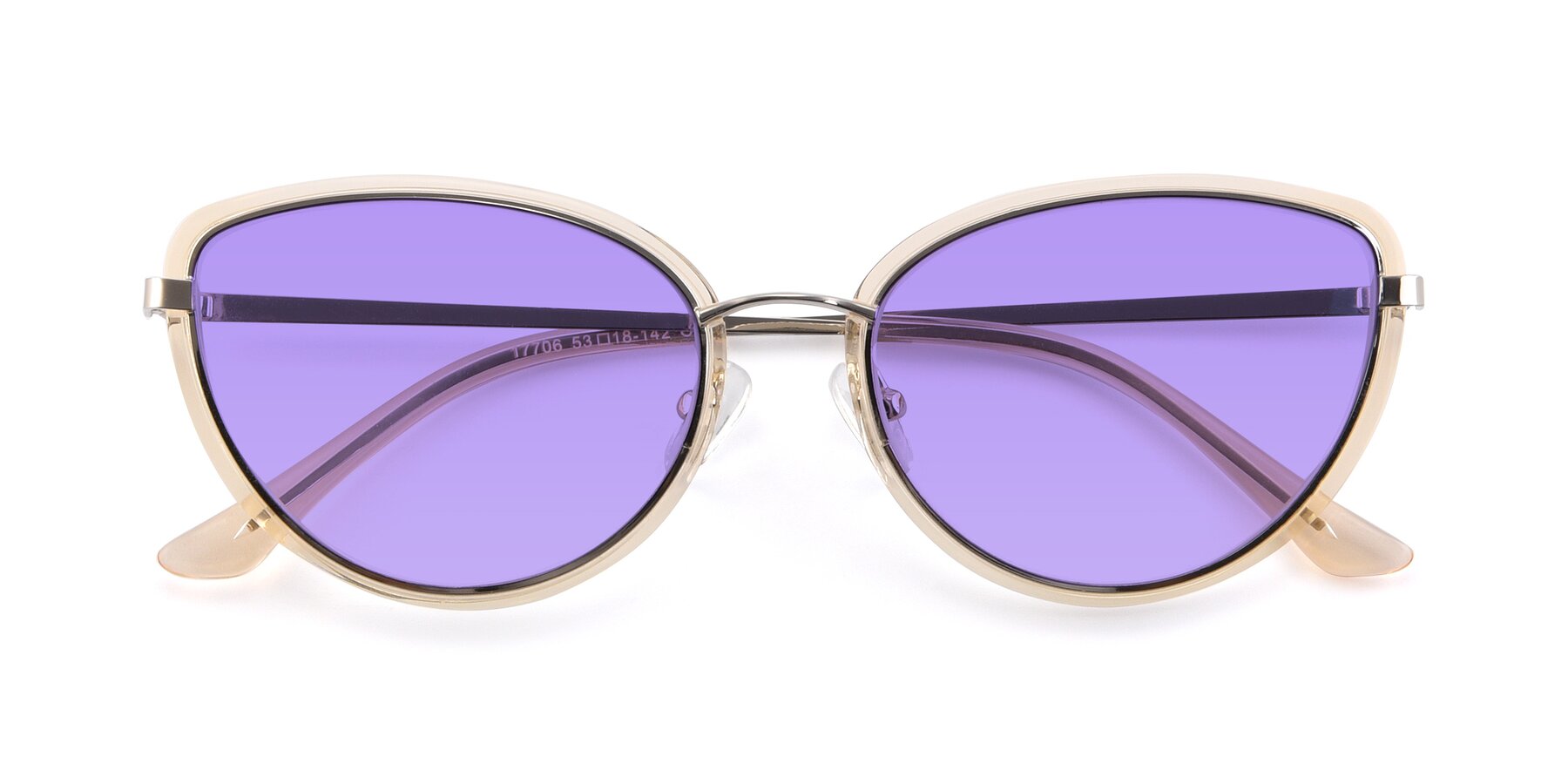 Folded Front of 17706 in Transparent Caramel-Silver with Medium Purple Tinted Lenses