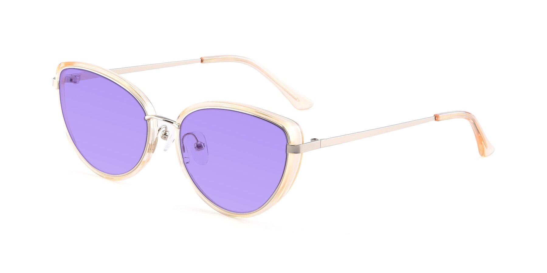 Angle of 17706 in Transparent Caramel-Silver with Medium Purple Tinted Lenses