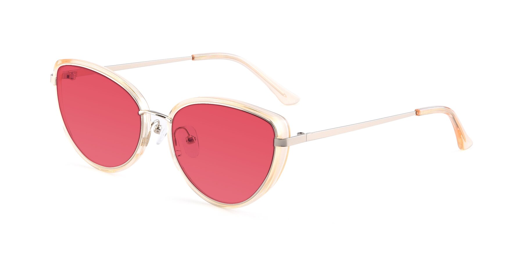 Angle of 17706 in Transparent Caramel-Silver with Red Tinted Lenses