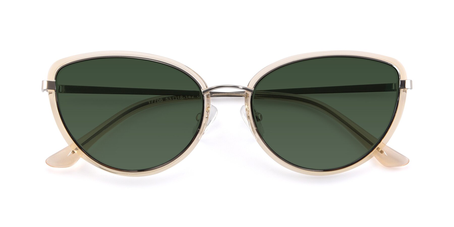 Folded Front of 17706 in Transparent Caramel-Silver with Green Tinted Lenses