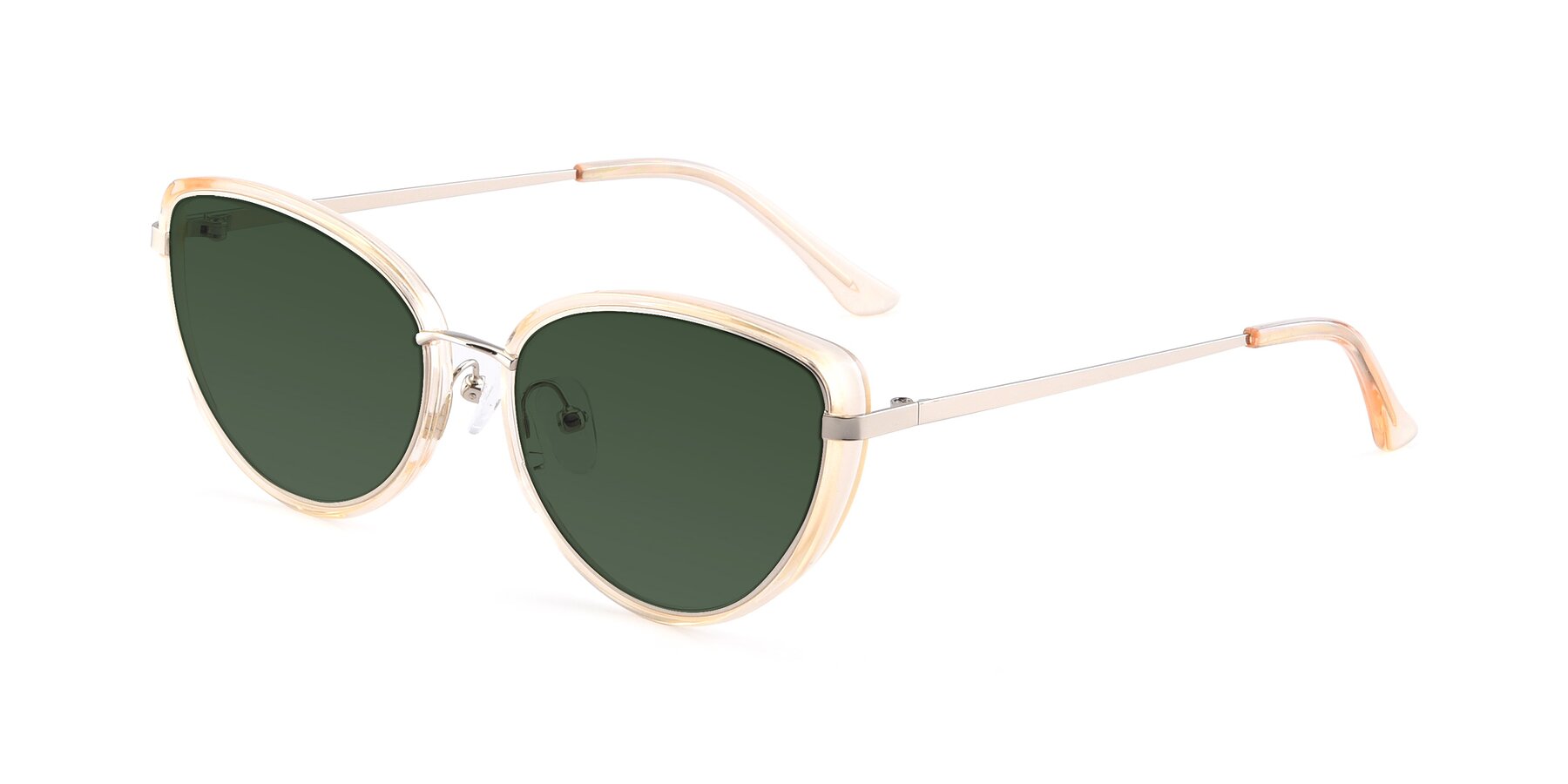 Angle of 17706 in Transparent Caramel-Silver with Green Tinted Lenses