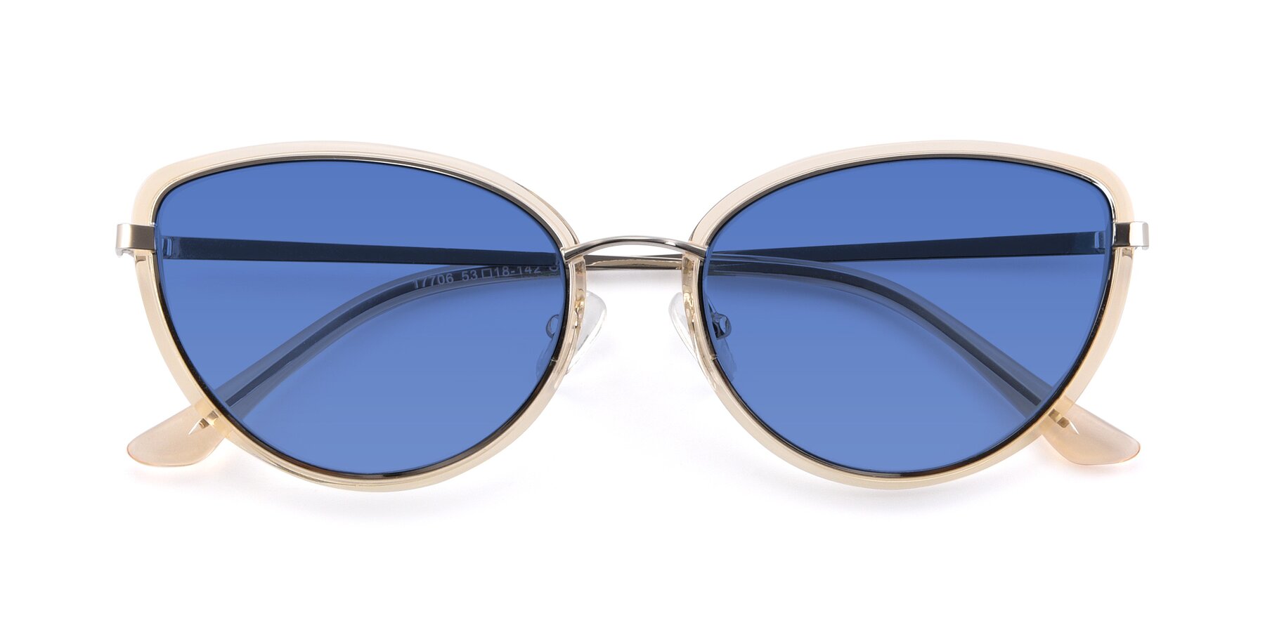 Folded Front of 17706 in Transparent Caramel-Silver with Blue Tinted Lenses